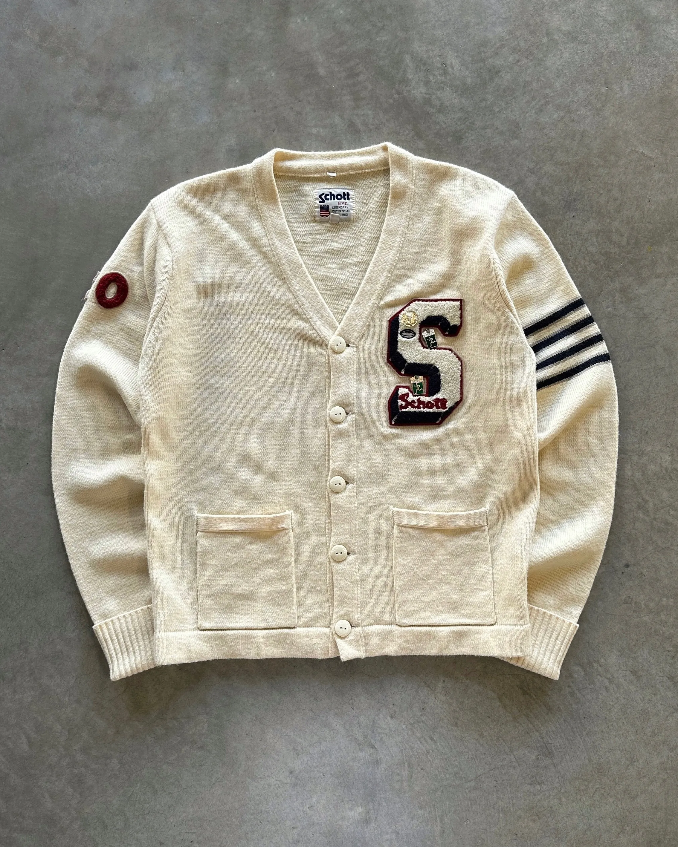 Layered Stitch Detail Everyday Classic 1990s Schott cardigan (XL)