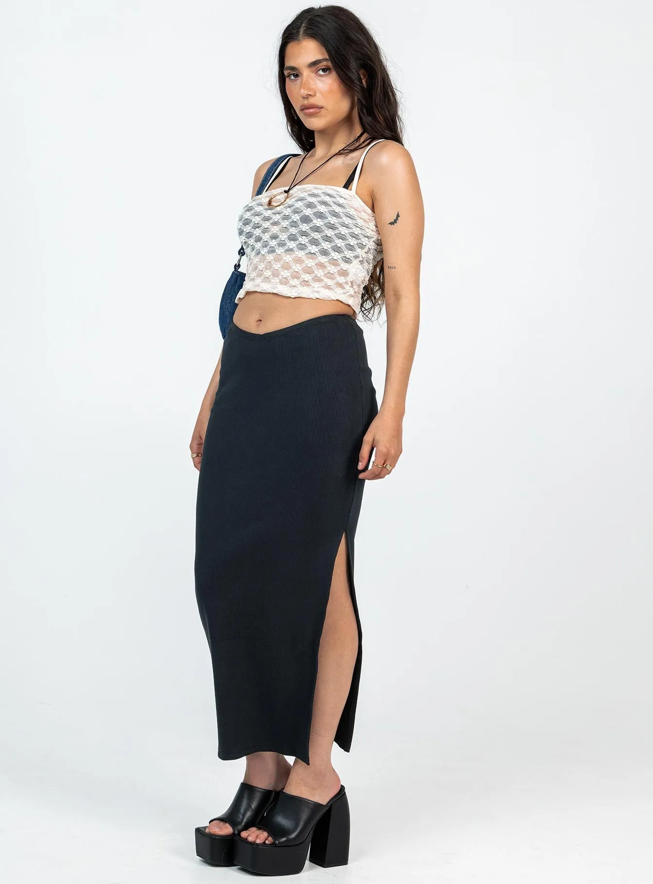 Breathable Material Reimagined Classic Abigail Midi Skirt Black Petite