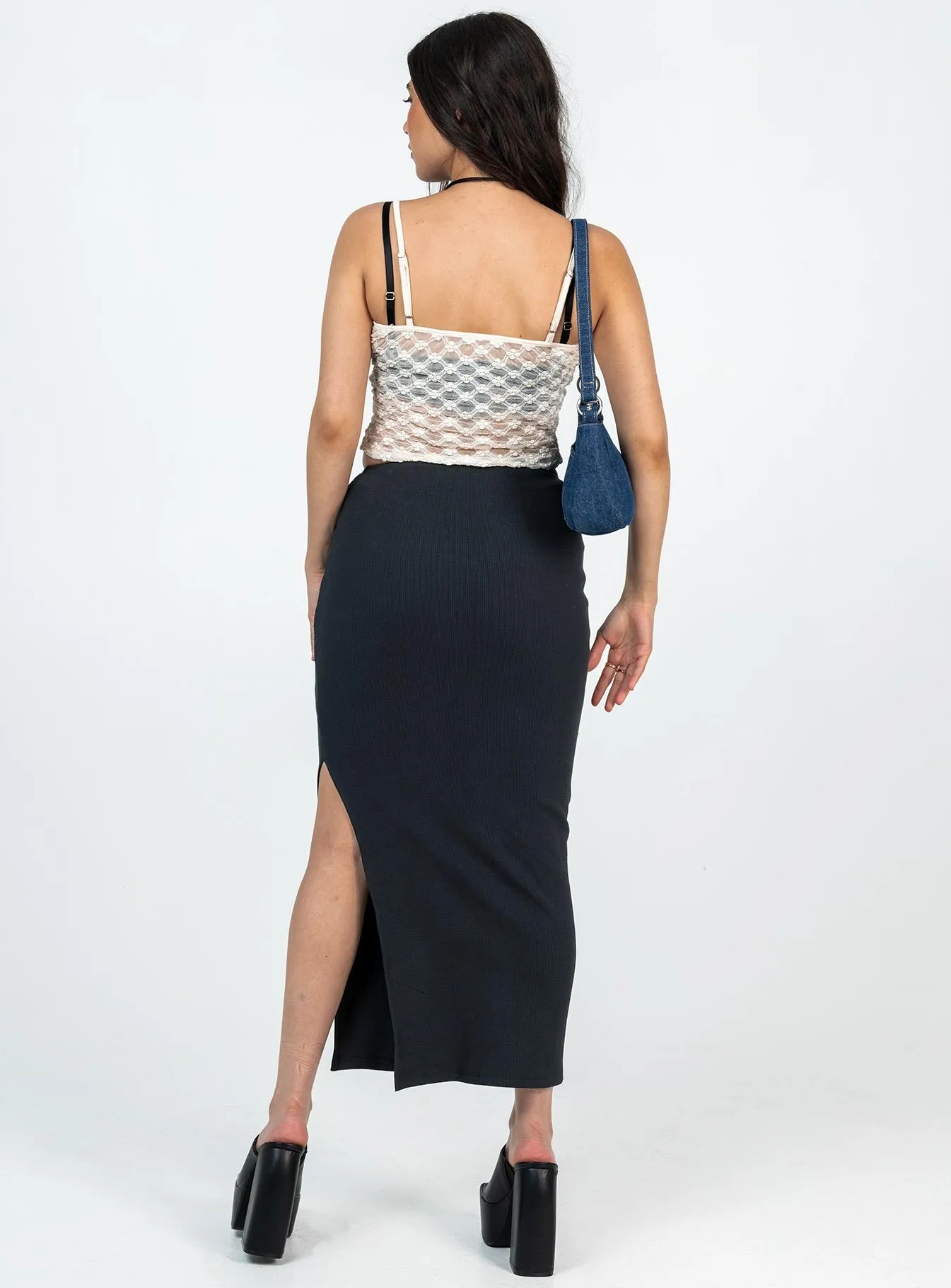 Abigail Midi Skirt Black Petite Abstract Motif