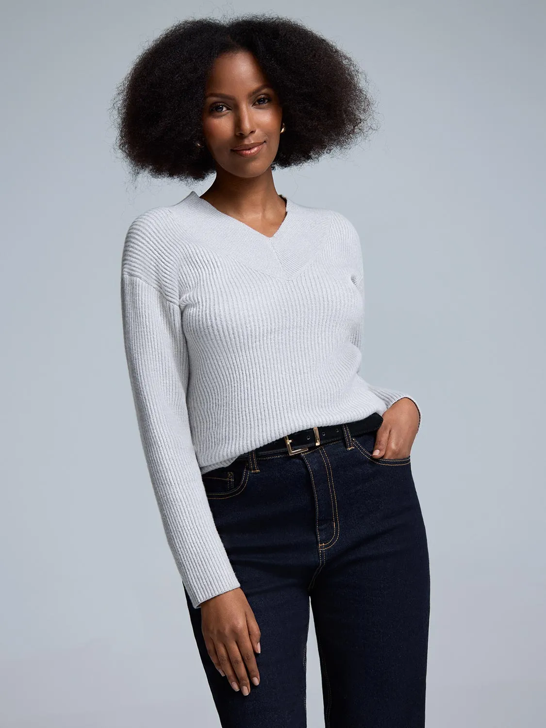 Wide V-Neck Sweater Hypoallergenic Fiber Blend