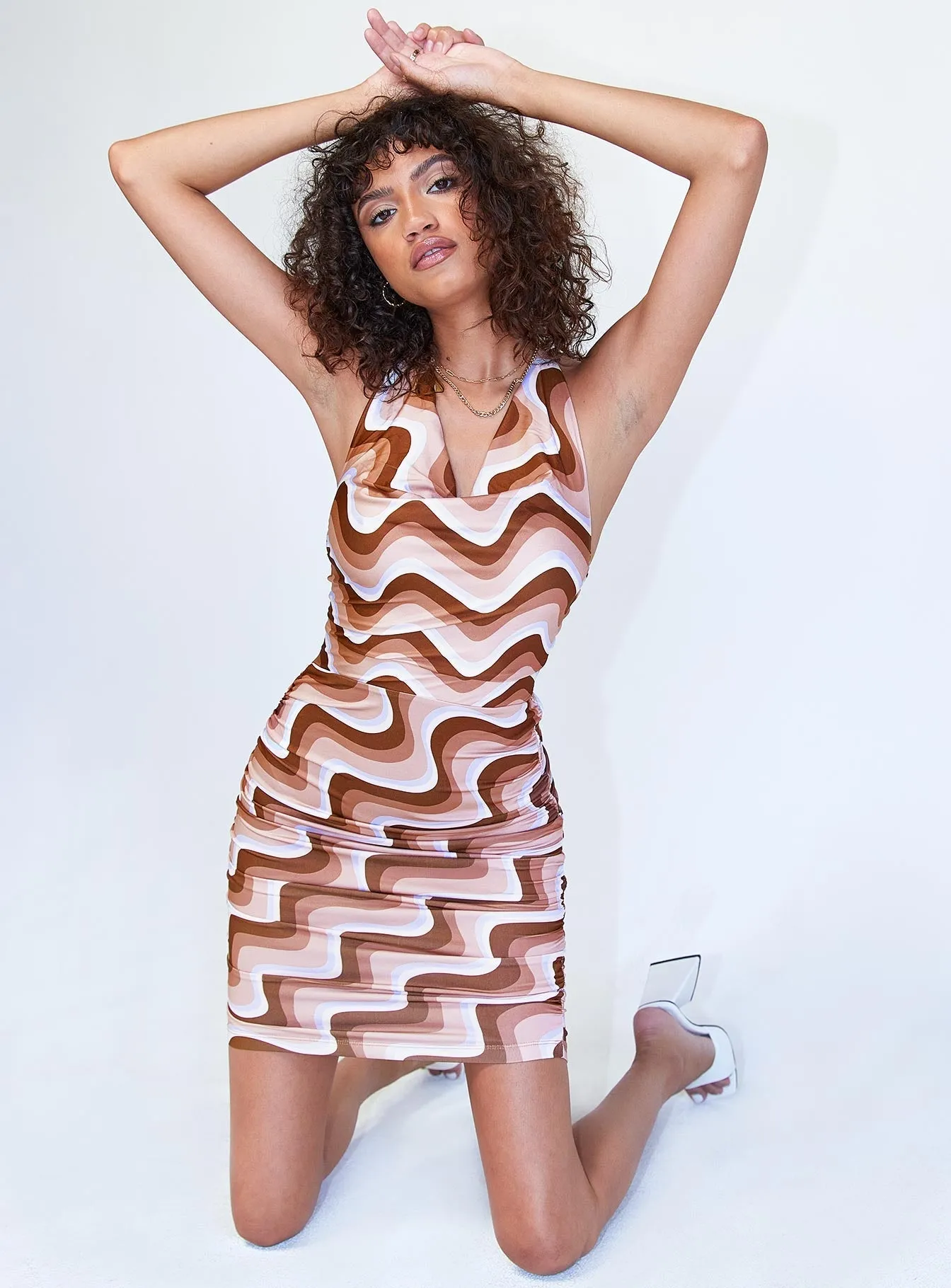 Stylish Look Bliss Mini Dress Brown Multi