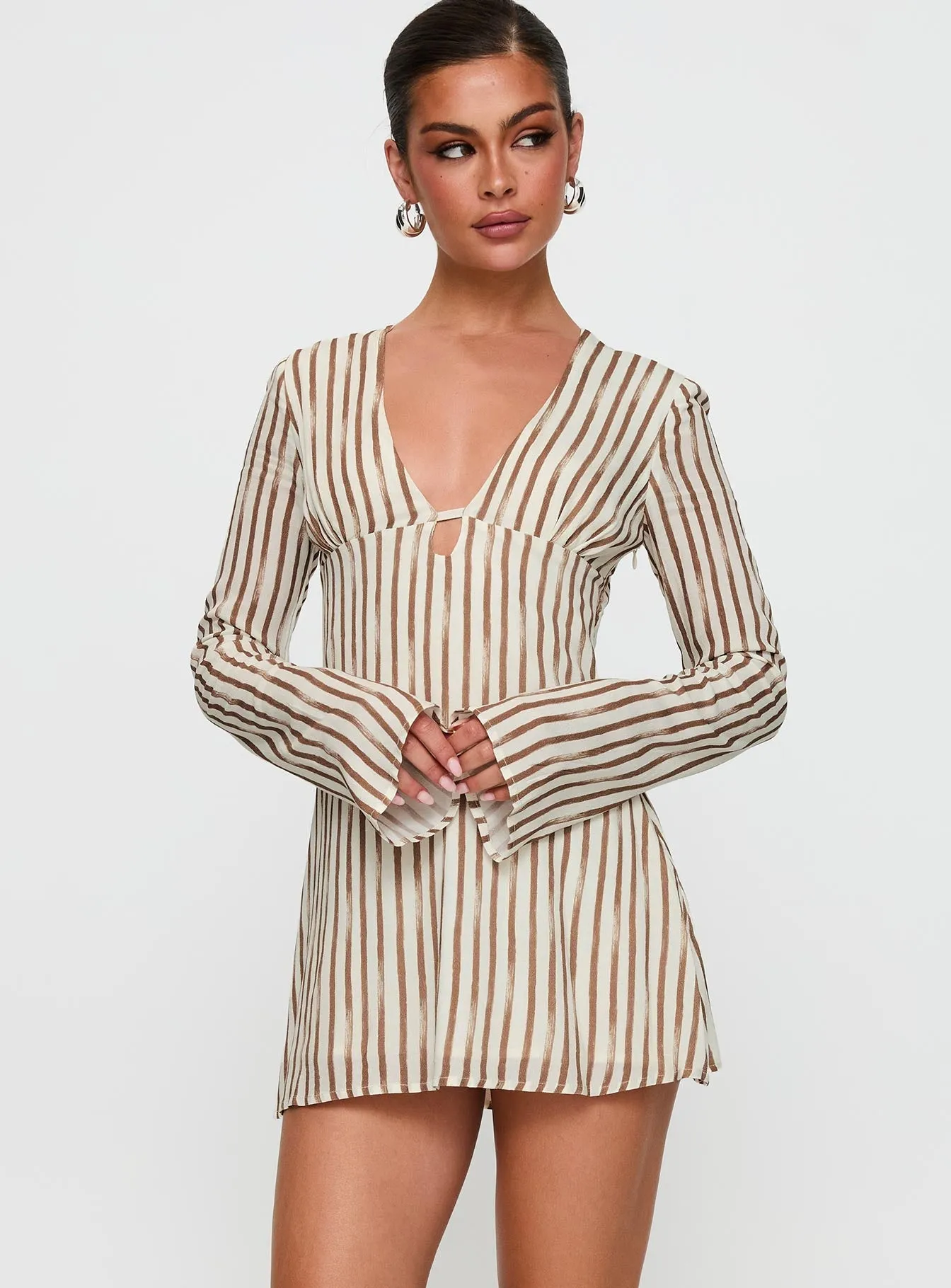 Essential Style The Good Life Mini Dress Brown / White Stripe
