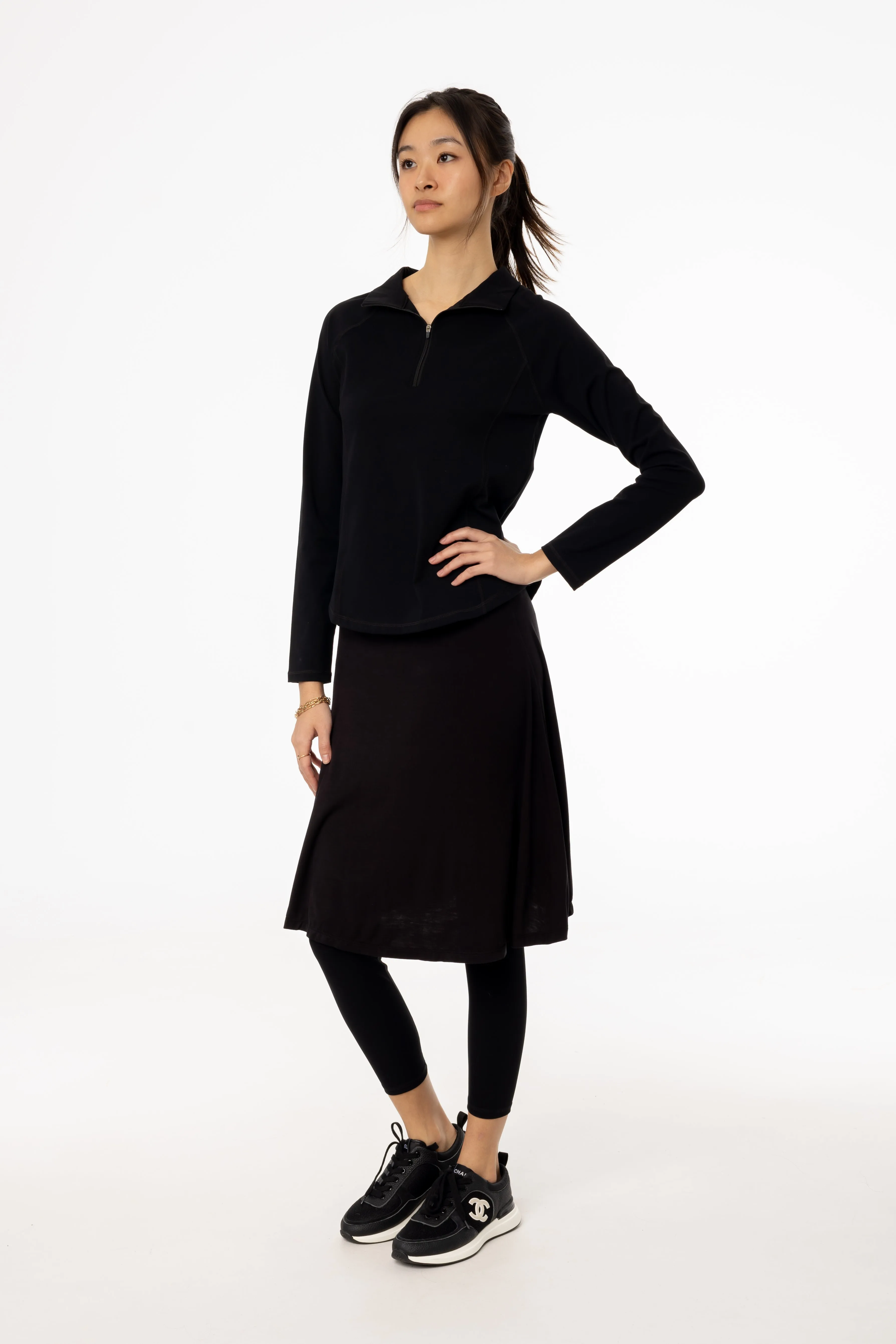 Black Short Flare Skirt Bold Cut Fashion Energy