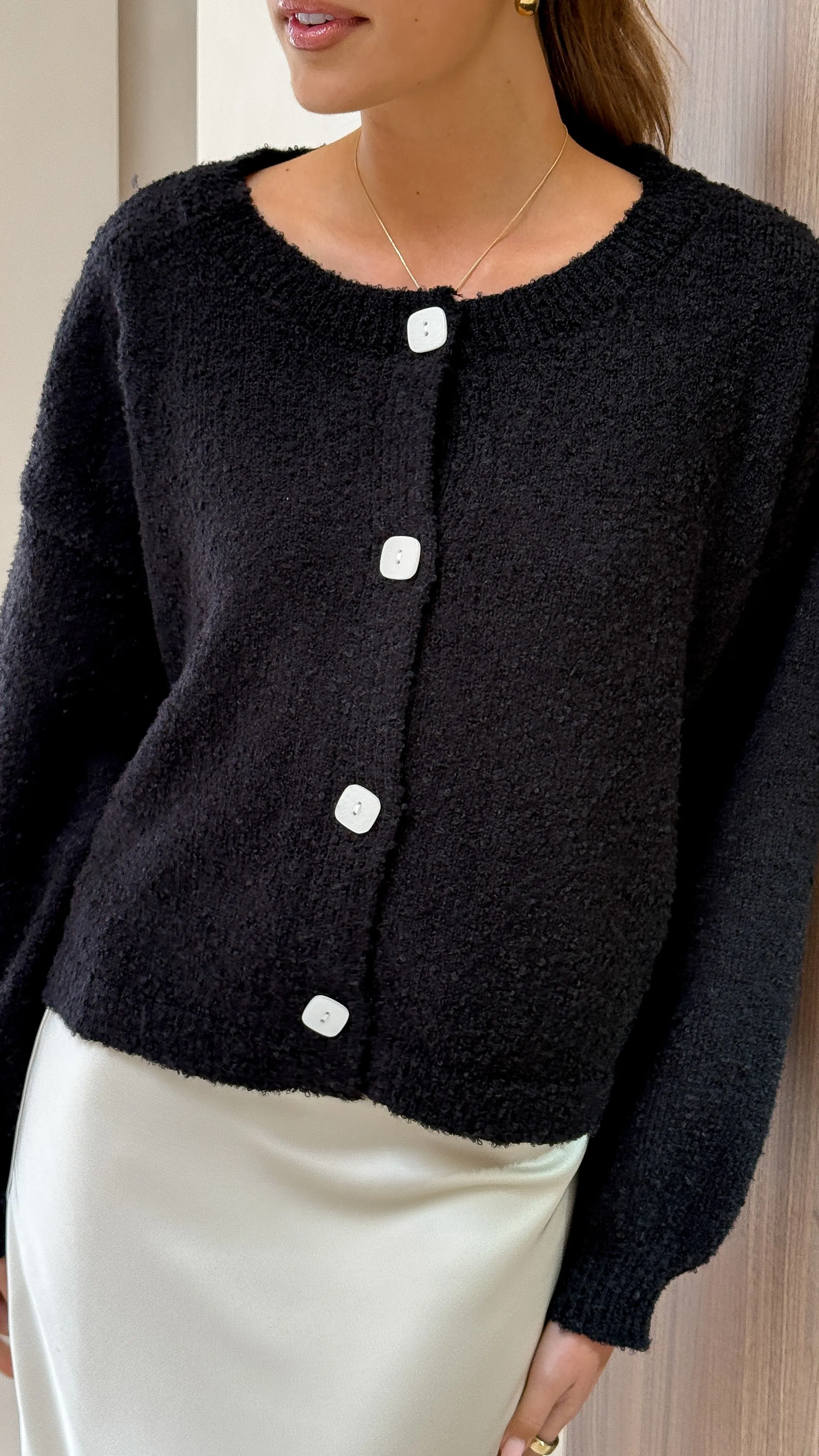 Zelara Knit Cardigan - Black AntiSnag Lining Material QuickDry Fabric