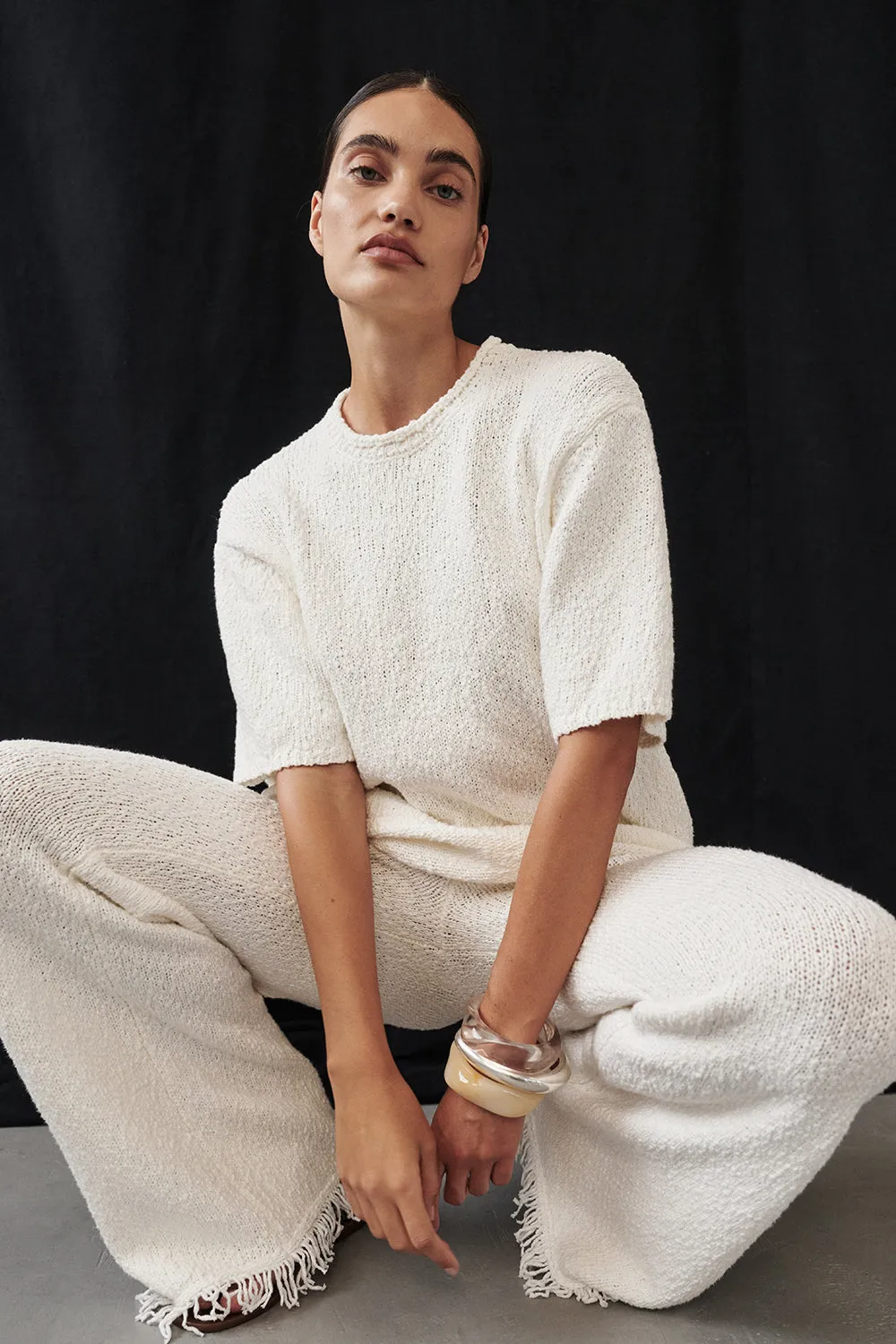 SUE OFF WHITE OVERSIZED KNIT TEE Anti Odor Technology WrinkleResistant