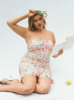 Happy Scent Adore You Strapless Mini Dress Yellow Multi