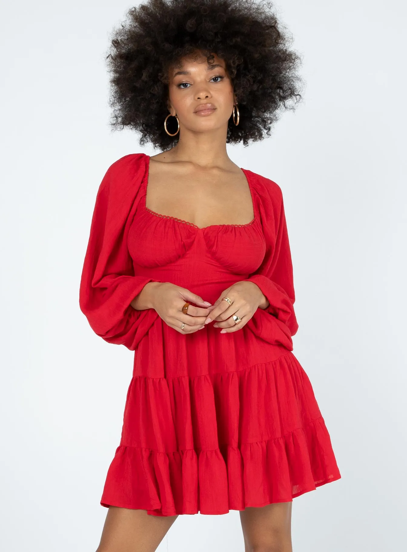 Danny Long Sleeve Mini Dress Red Morning Wear Compressible