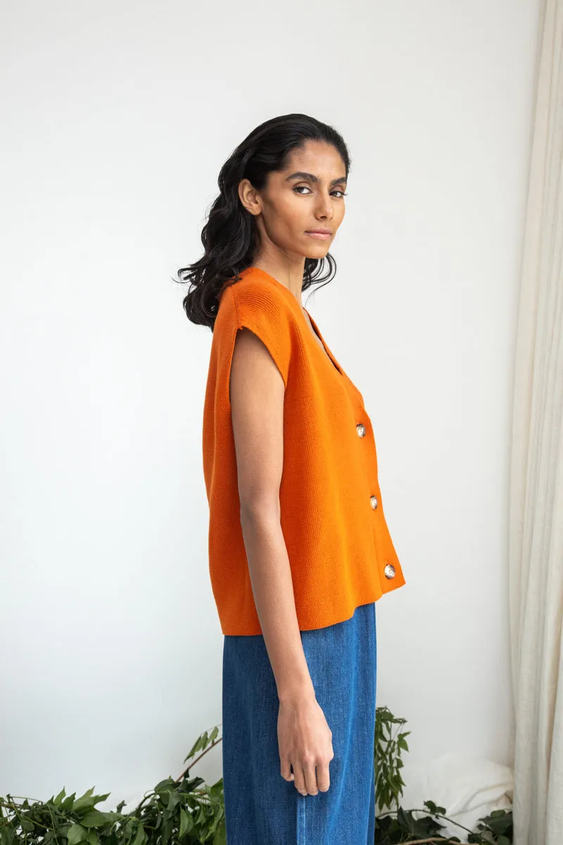 Zen Ease Aila Organic Cotton Knitted Vest in Brick