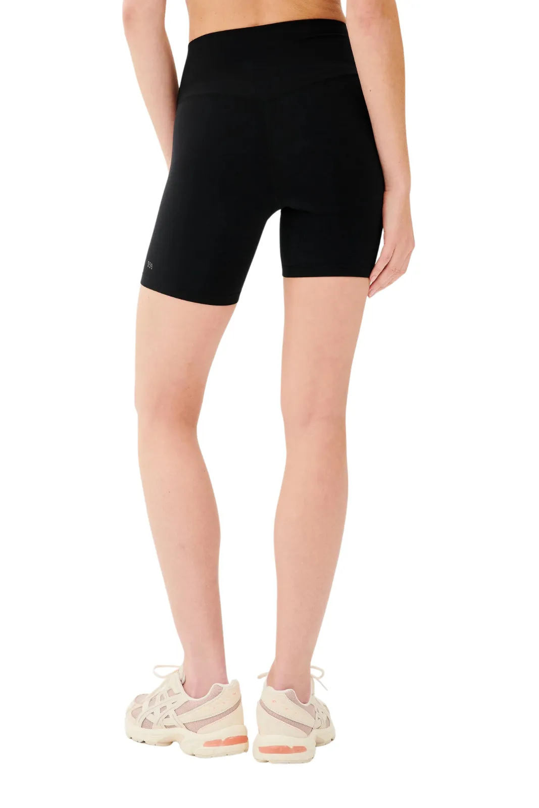 Four Way Stretch Fabric Reflective Trim Detail Airweight High Waist 6" Short, Black