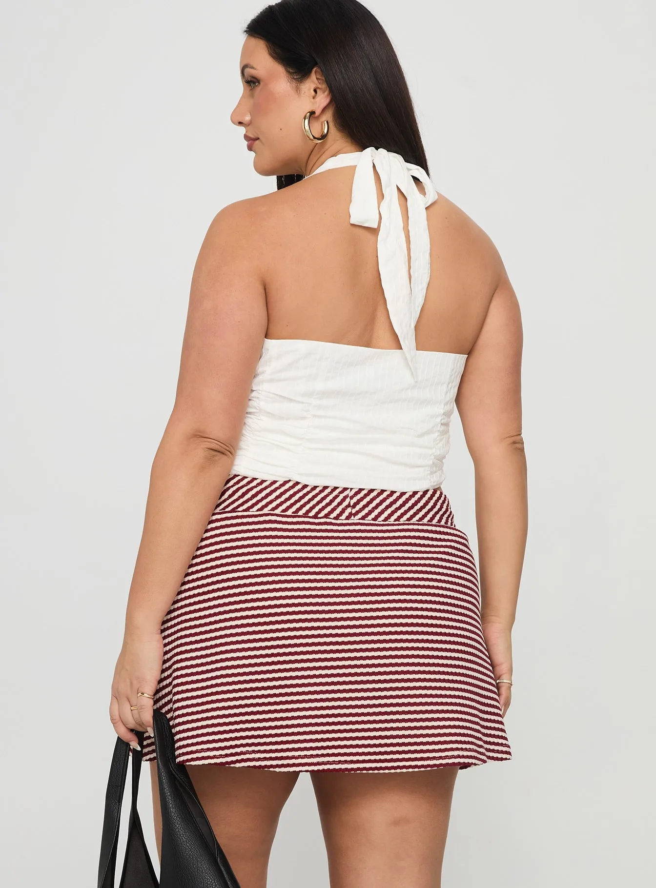 Bexi Textured Skort Red / White Stripe Curve Geometric Print Dust Proof Fabric