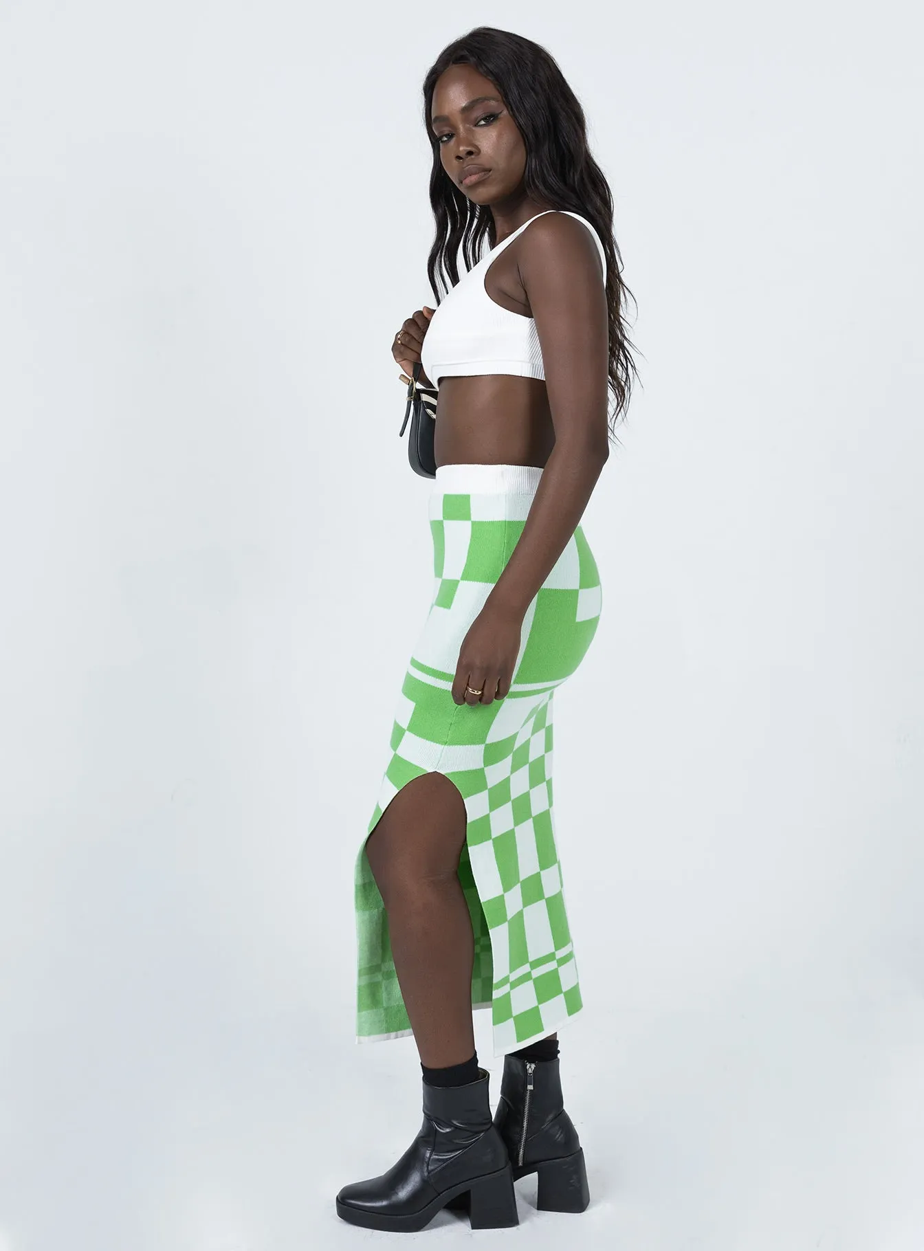 Lined interior Whitemore Checkboard Midi Skirt Green