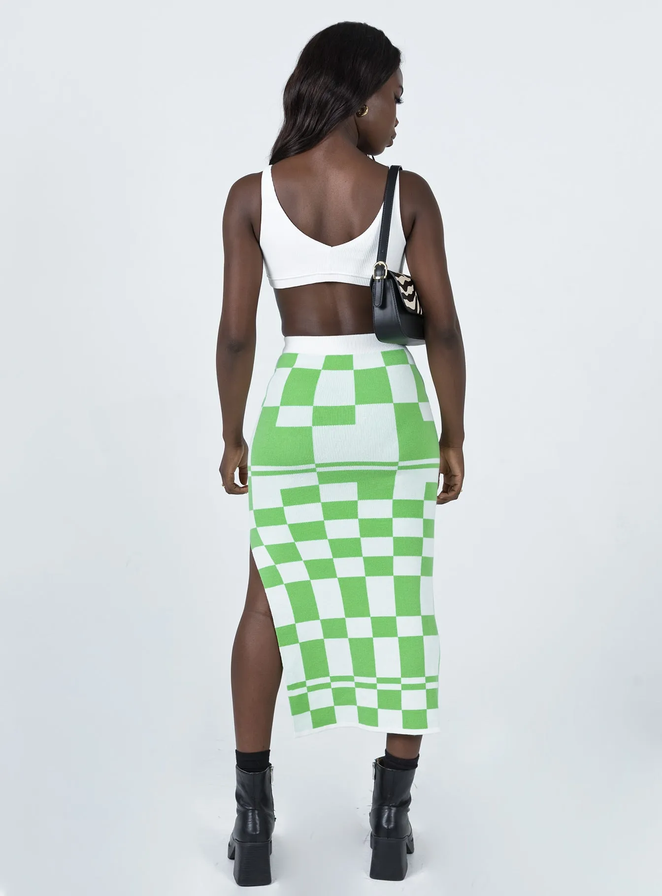 Whitemore Checkboard Midi Skirt Green Street Ready Refined Texture