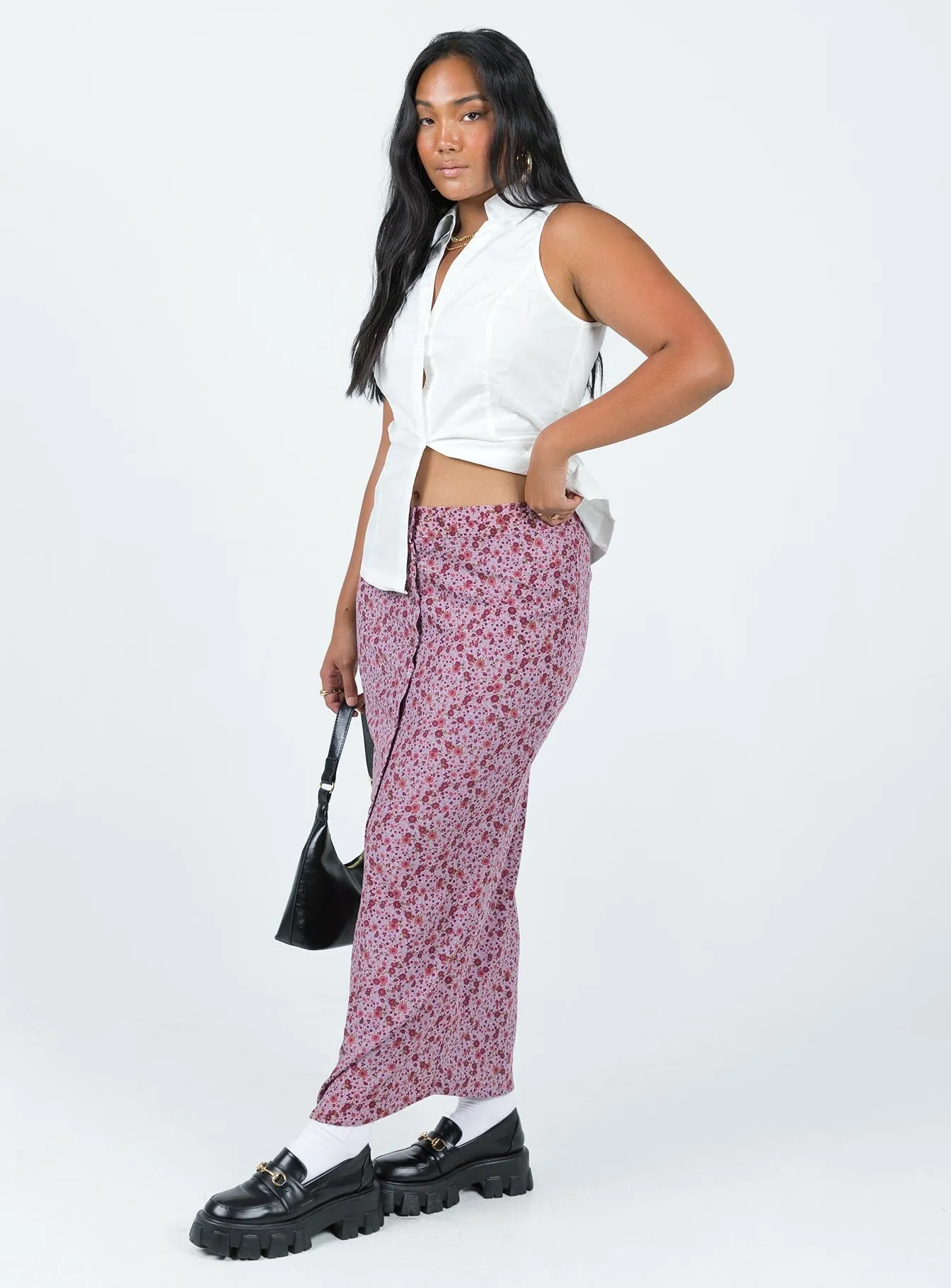 Motel Relow Skirt 90S Floral Burgundy Earth Tones Gentle Vibe