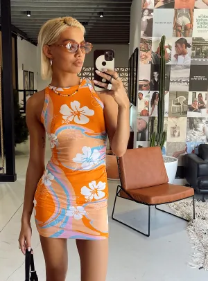 Happy Fit Cozy Touch Alexanda Hibiscus Mini Dress Orange Multi