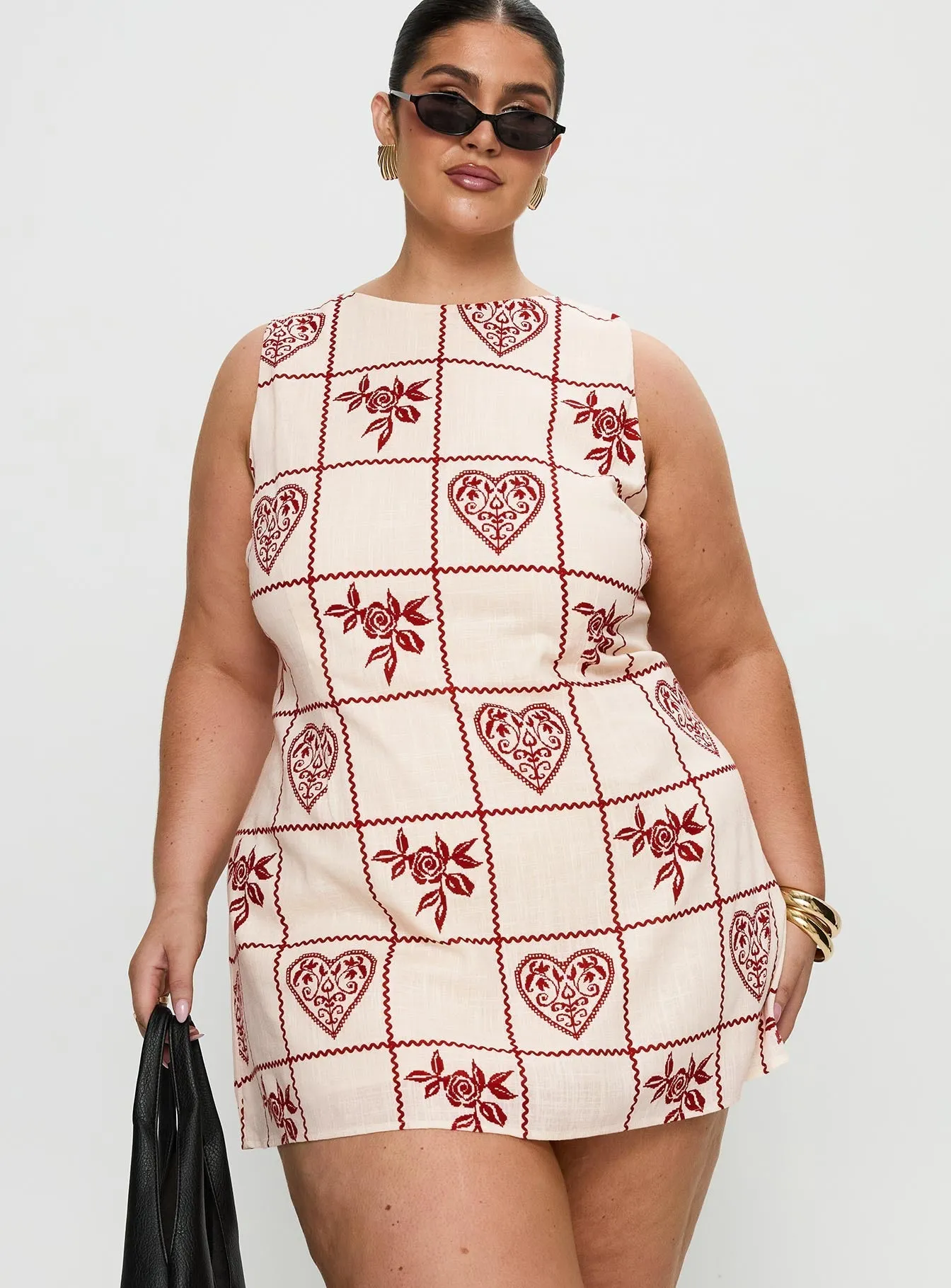 Alfalfa Shift Mini Dress Red Floral Check Curve Classic Layers Japan Cool