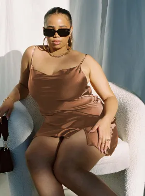 Alfie Mini Dress Brown Curve Fitted Mood Subtle Drape