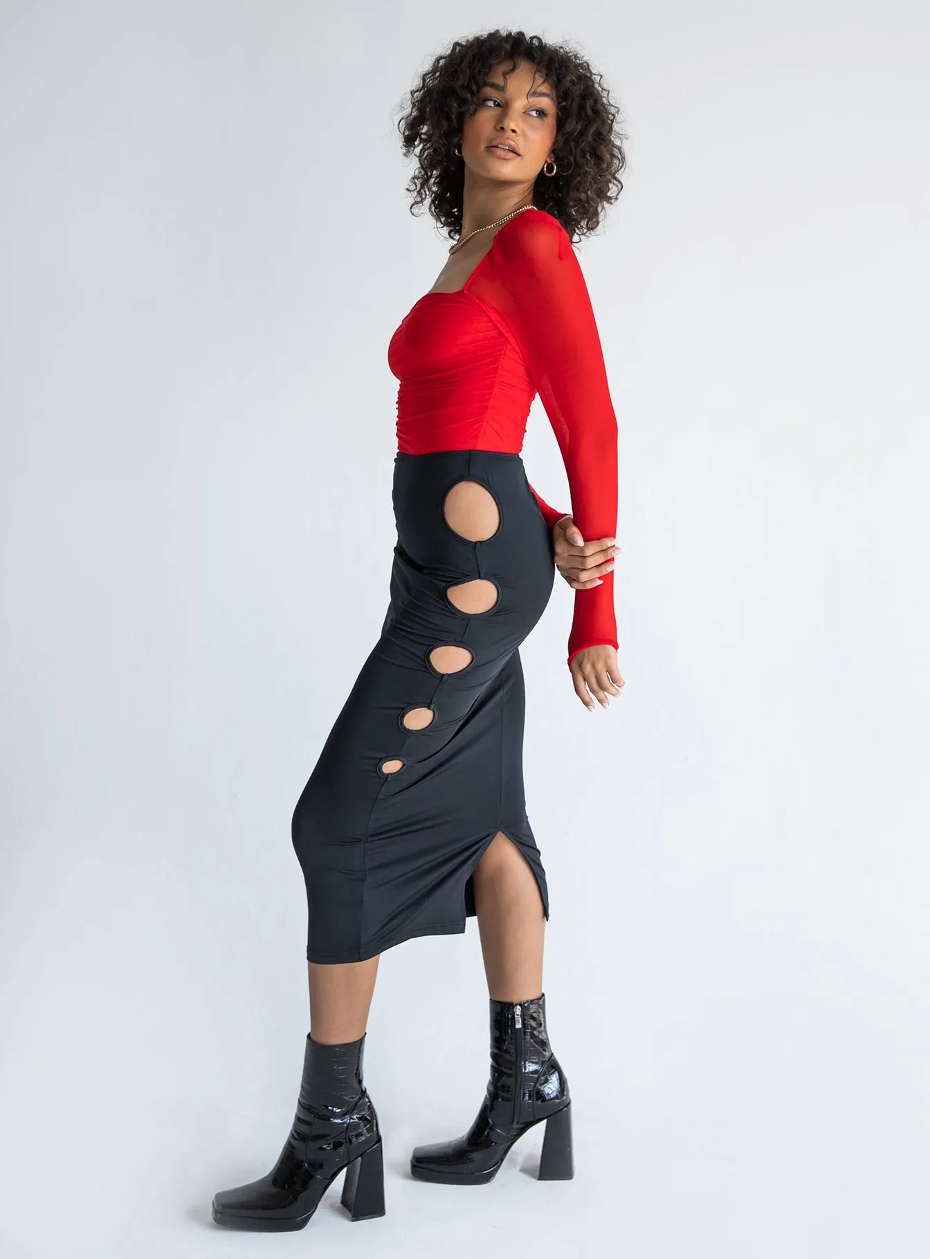 Casual Moments Alice Keyhole Maxi Skirt Black