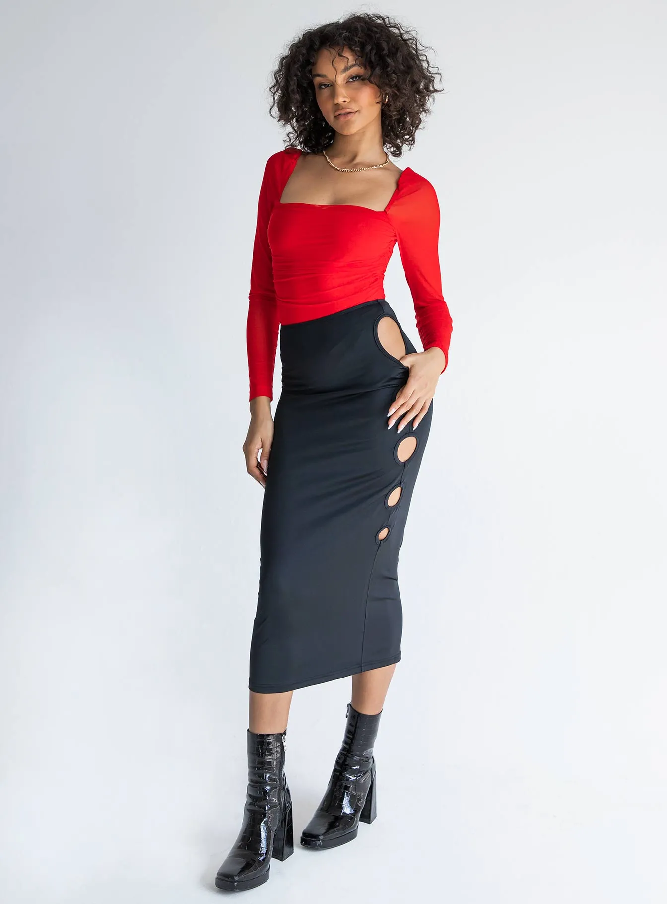 Alice Keyhole Maxi Skirt Black Faux Leather