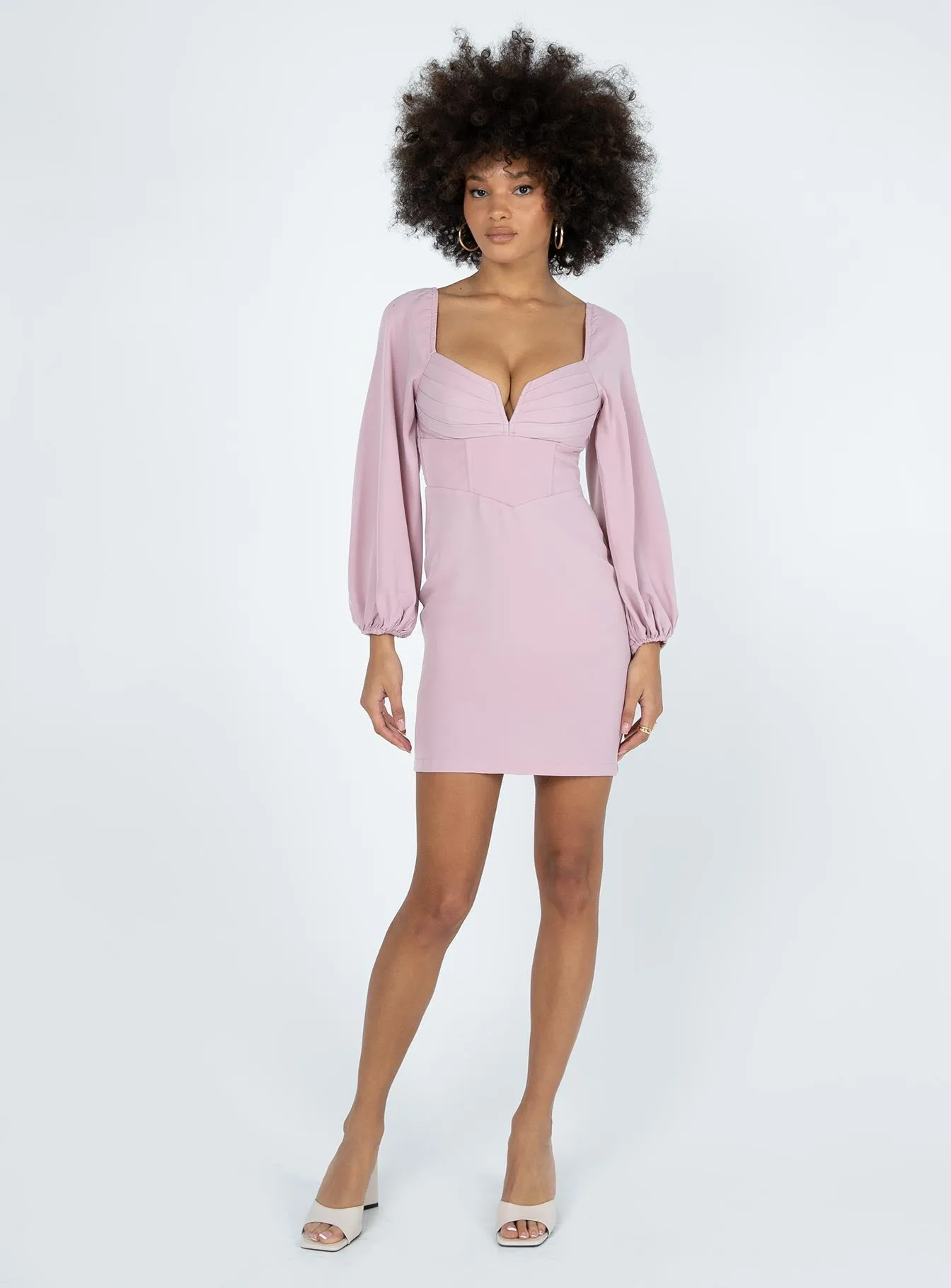 High Hemline Fresh Outfit Zoella Long Sleeve Mini Dress Pink