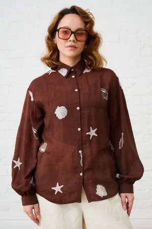 Bellow Sleeve Shirt in Choc/Milk Shells NonIronTechnology