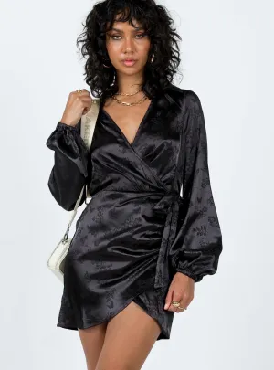 Cap-Sleeve Allira Wrap Mini Dress Black