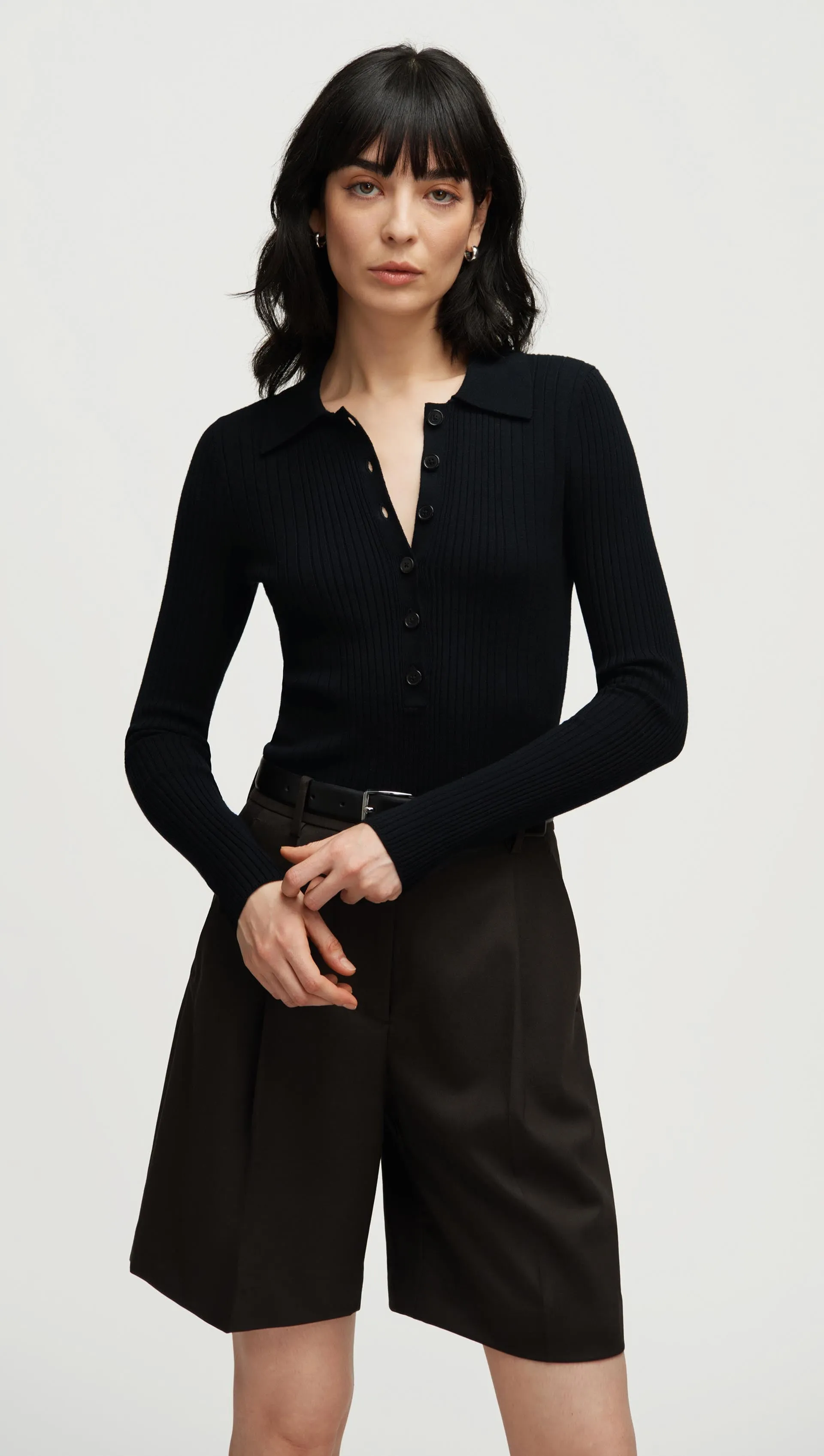 Laidback Mood Ribbed Collar Sweater in Viscose Polyester | Black