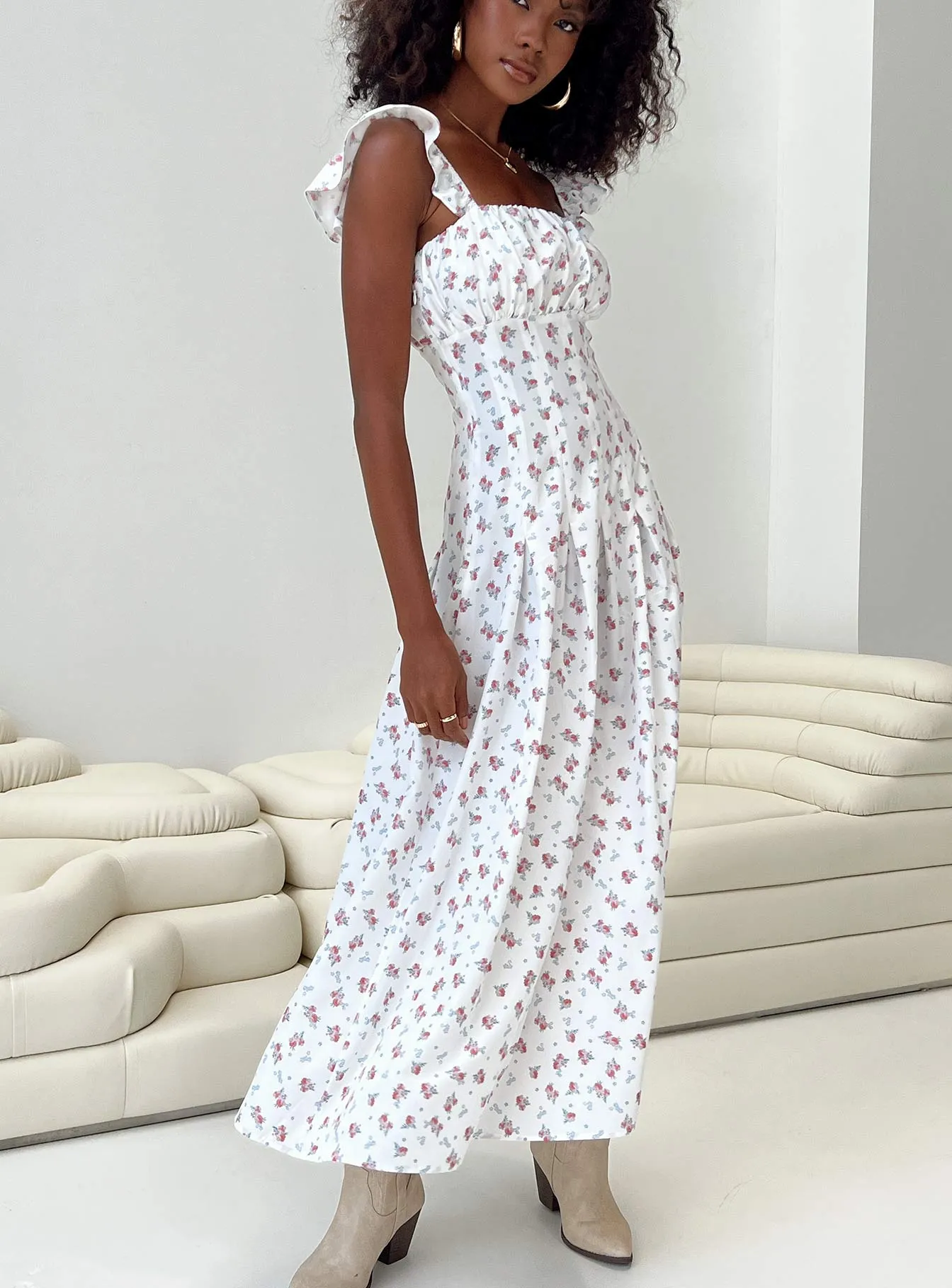 Handmade Work Vibes Alver Maxi Dress White Floral