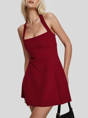 Alyn Halter Mini Dress Wine Red Sharp Motion Flowy casual dress