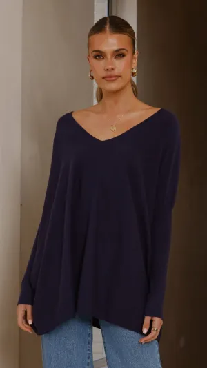 Seasonal Layered Tubular Knit Method Amalia Knit Top - Navy