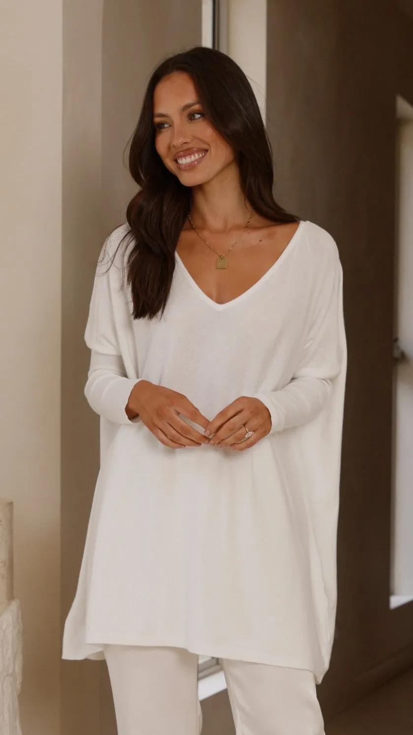 Layered Collar Option Amalia Knit Top - White