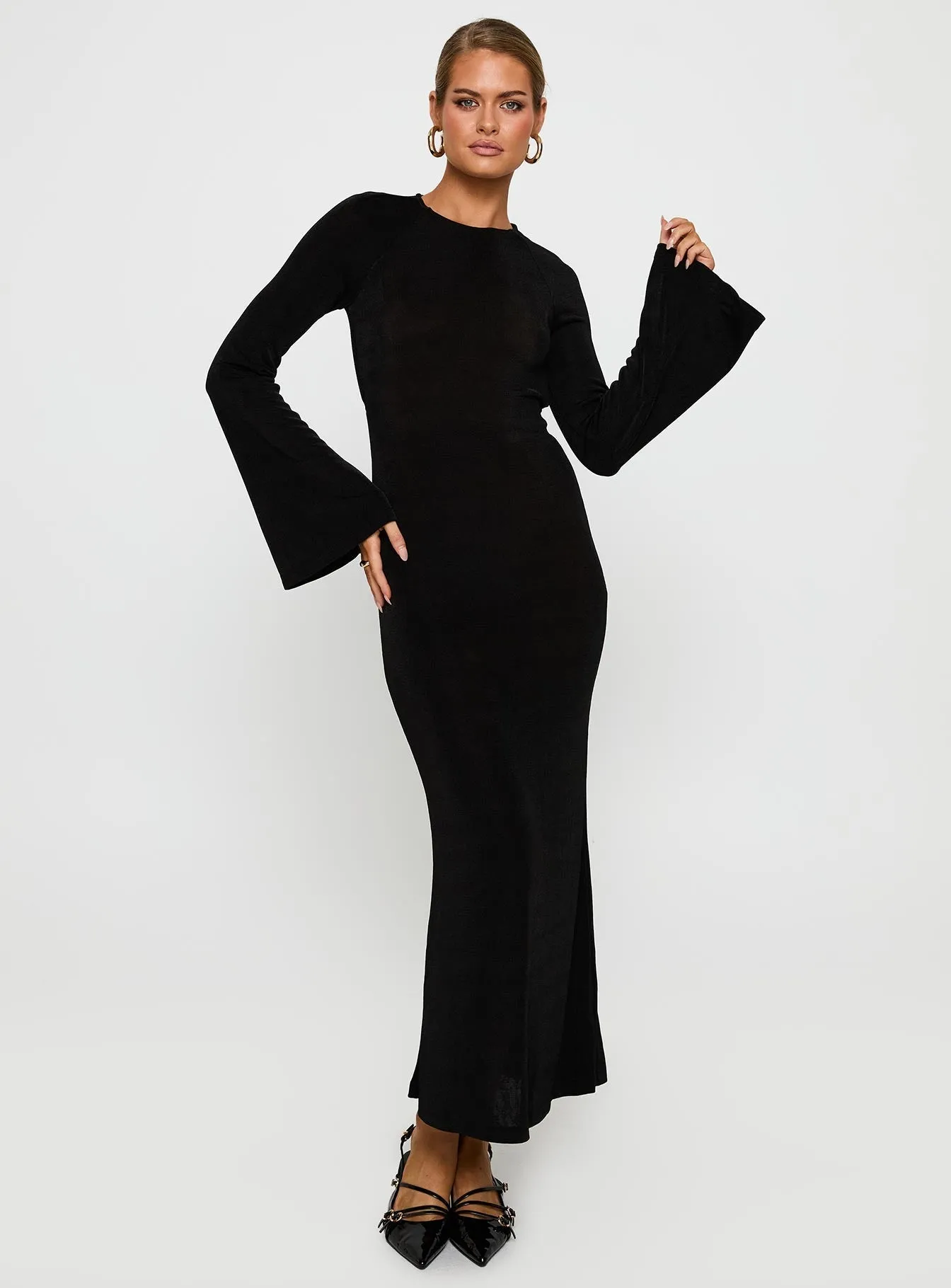 BiasCutSilhouette Amersham Long Sleeve Maxi Dress Black