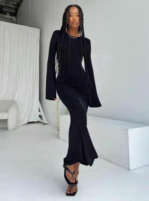 Amersham Long Sleeve Maxi Dress Black Work Appropriate Vibrant Waist Fit
