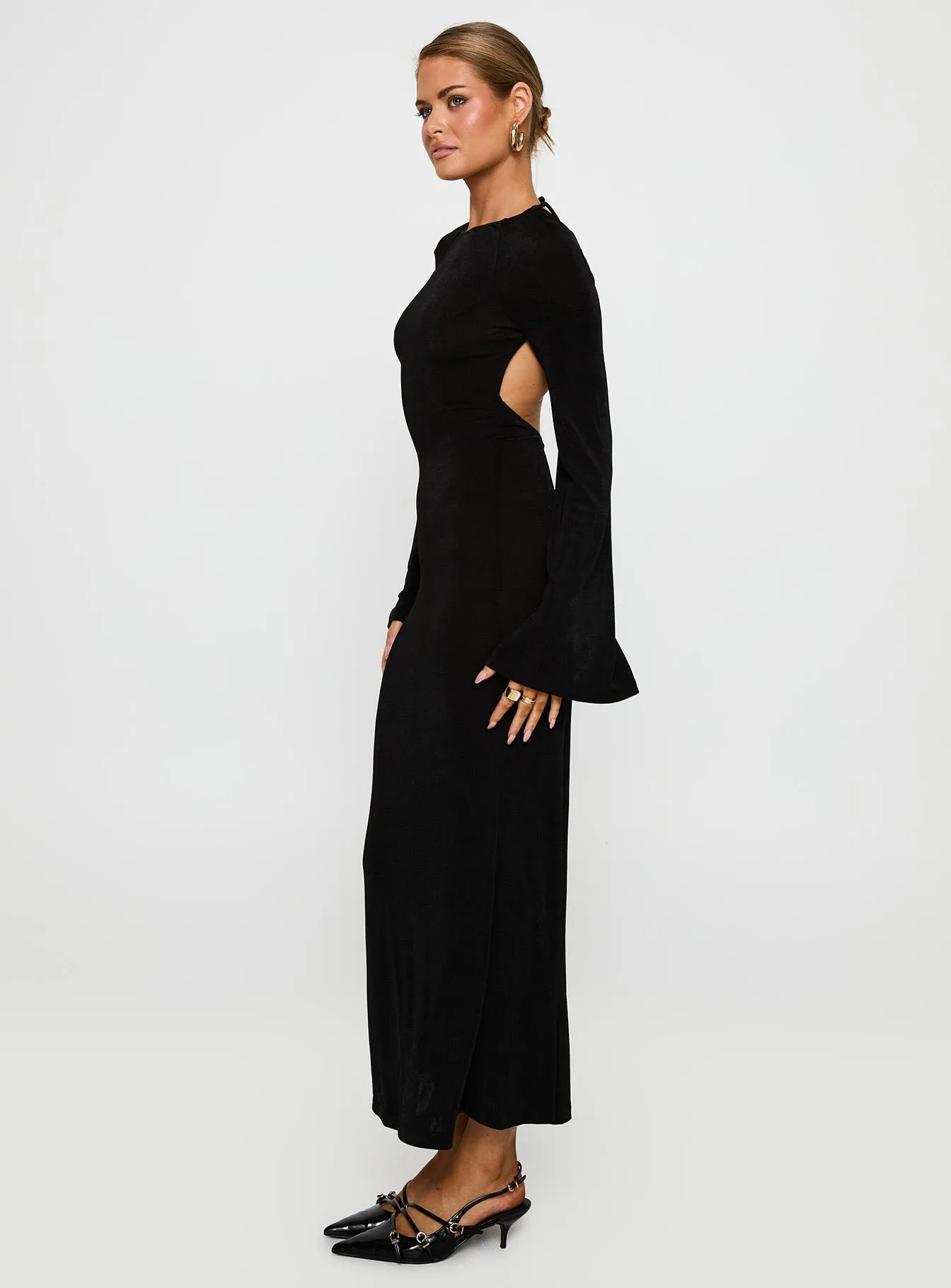 Sharp Design Luxurious Texture Amersham Long Sleeve Maxi Dress Black