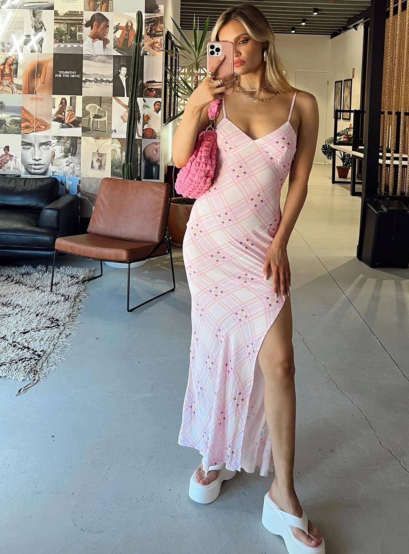 Contrast-Panel Amity Maxi Dress Pink Multi