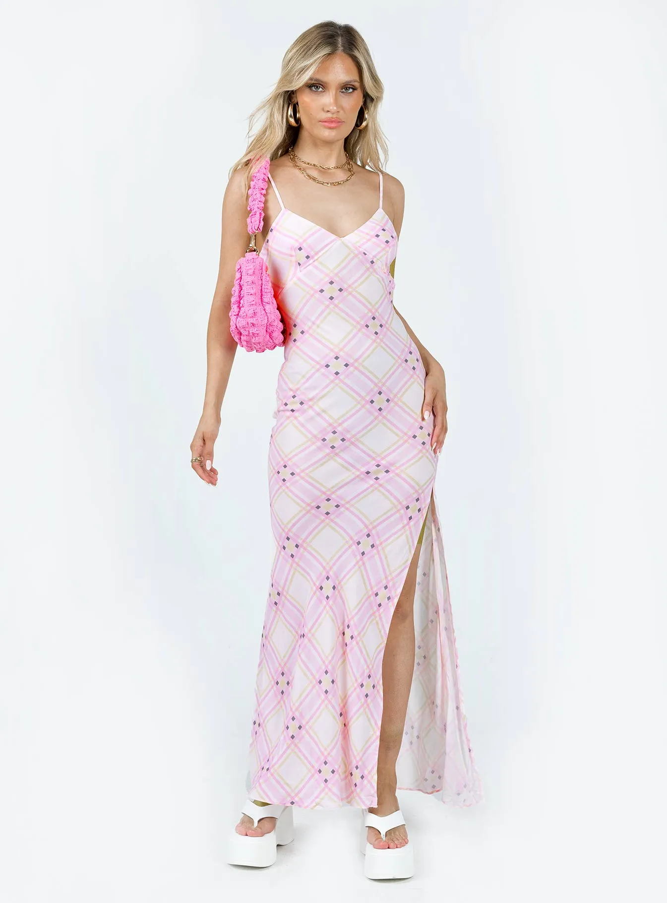 Amity Maxi Dress Pink Multi Silky Silhouette