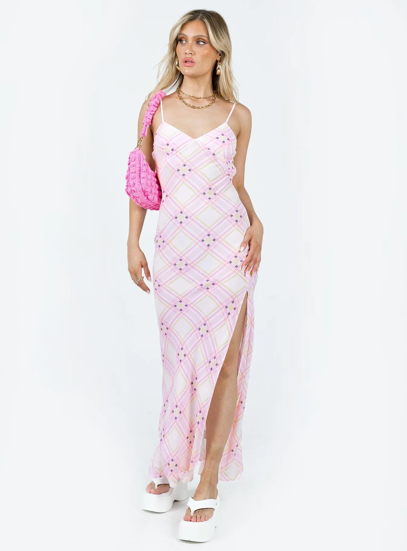 Amity Maxi Dress Pink Multi Refined Line Coffee Break