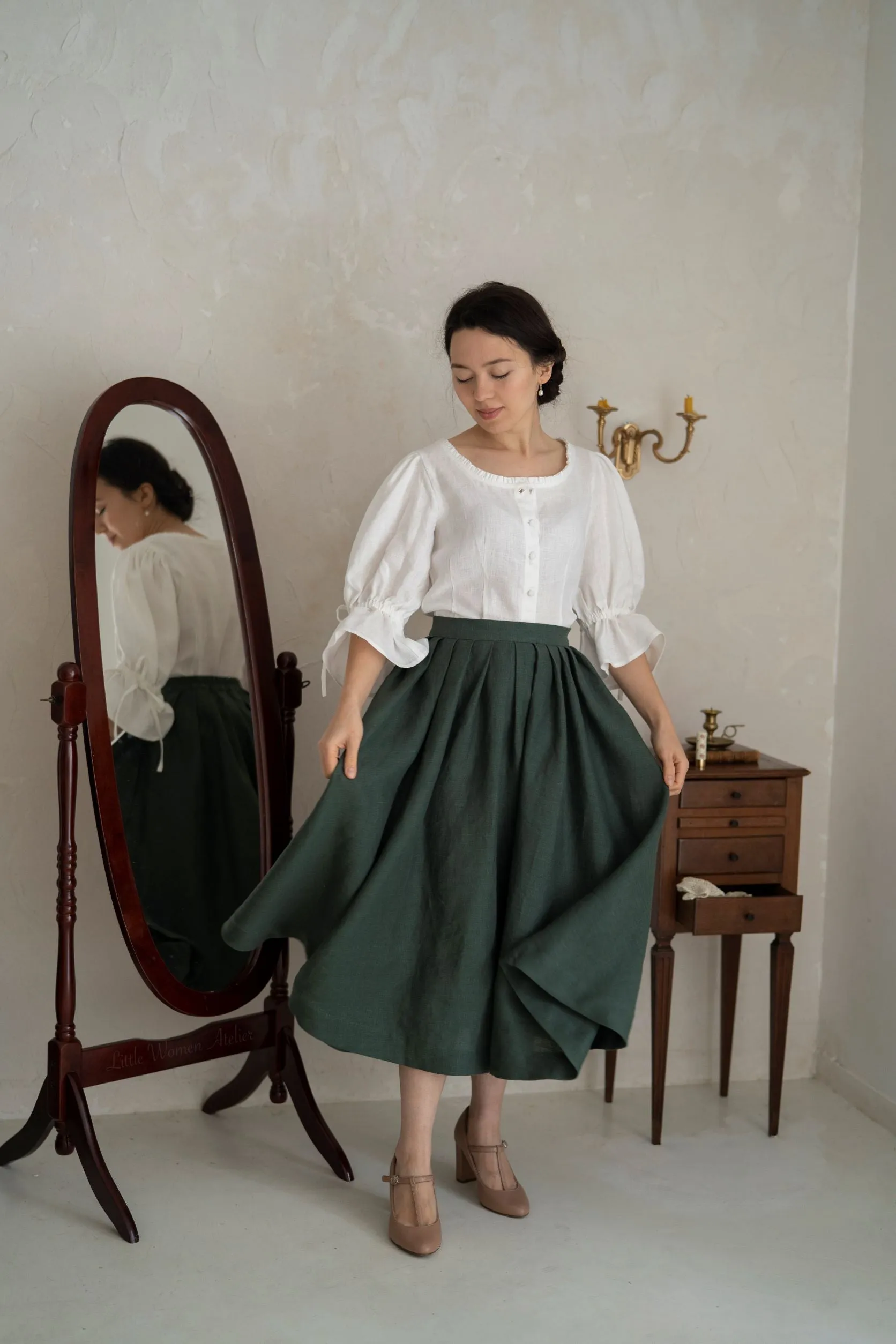 Amy Linen Skirt Earth Tones Slim Fit Band