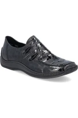 Stable Core Rieker Ladies slip on shoe L1751 02 Black Croc