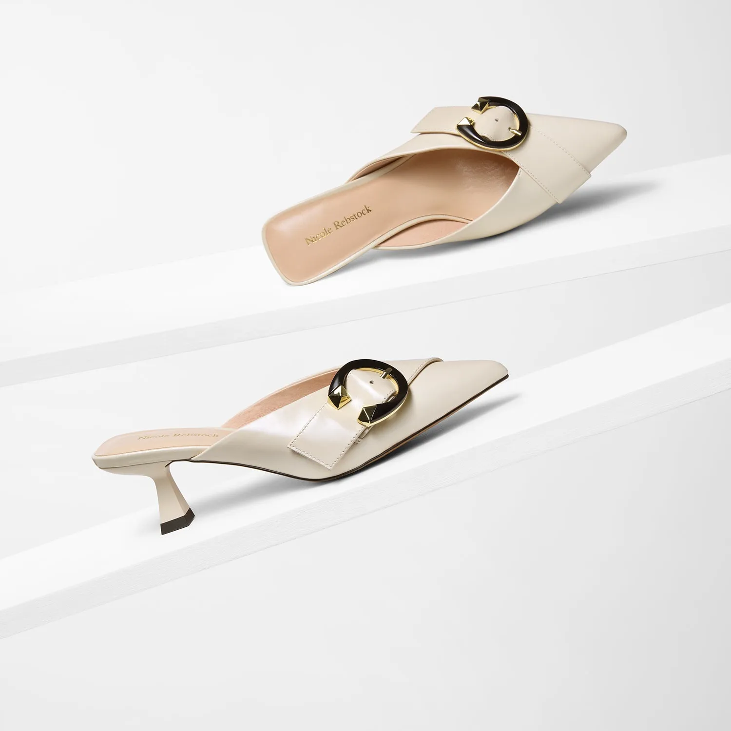 Premium Detail Sandro Mule Heel | Ivory Leather