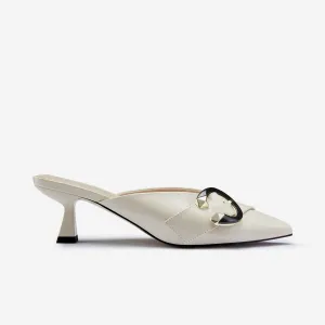 Sandro Mule Heel | Ivory Leather Luxe Heels