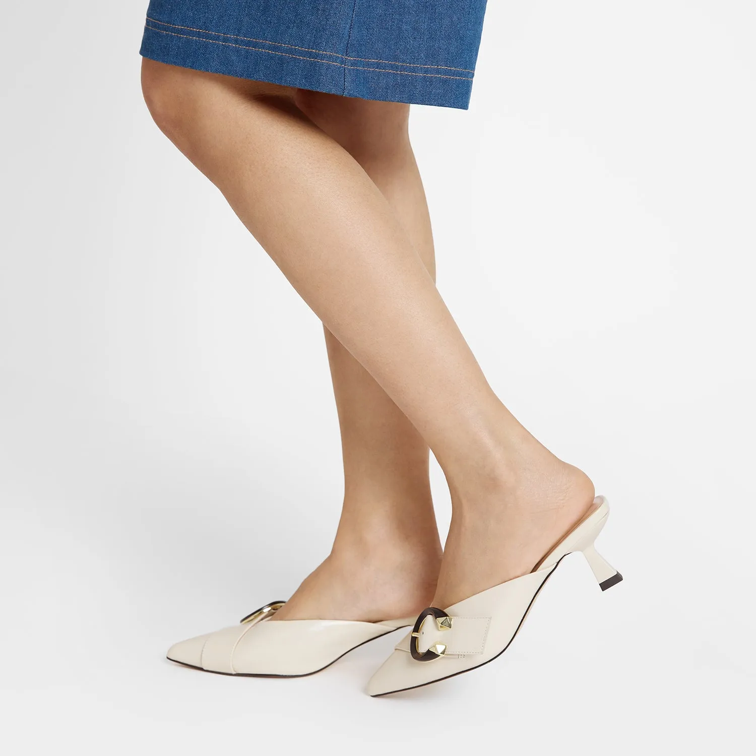 Signature Touch Heeled Boots Sandro Mule Heel | Ivory Leather