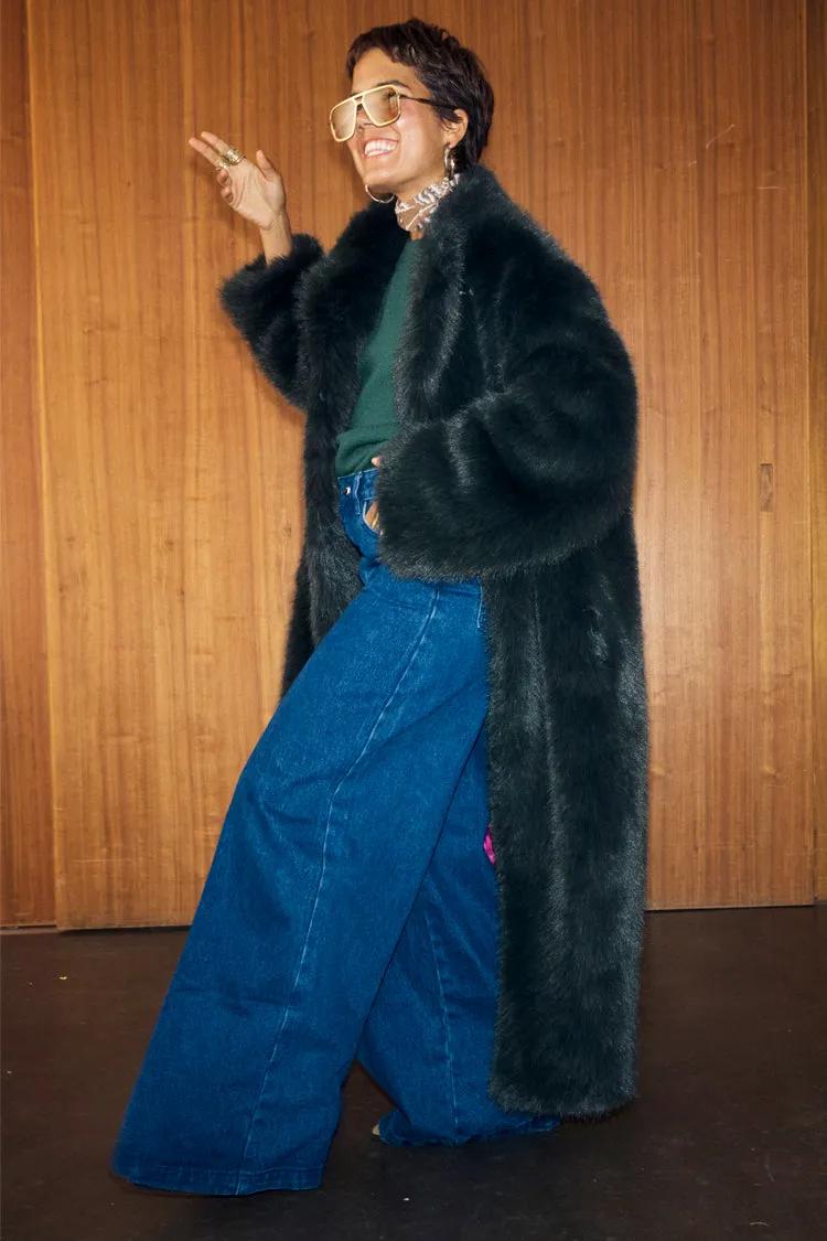 Green Faux Fur Coat SoftshellTexture UV Protective Layer