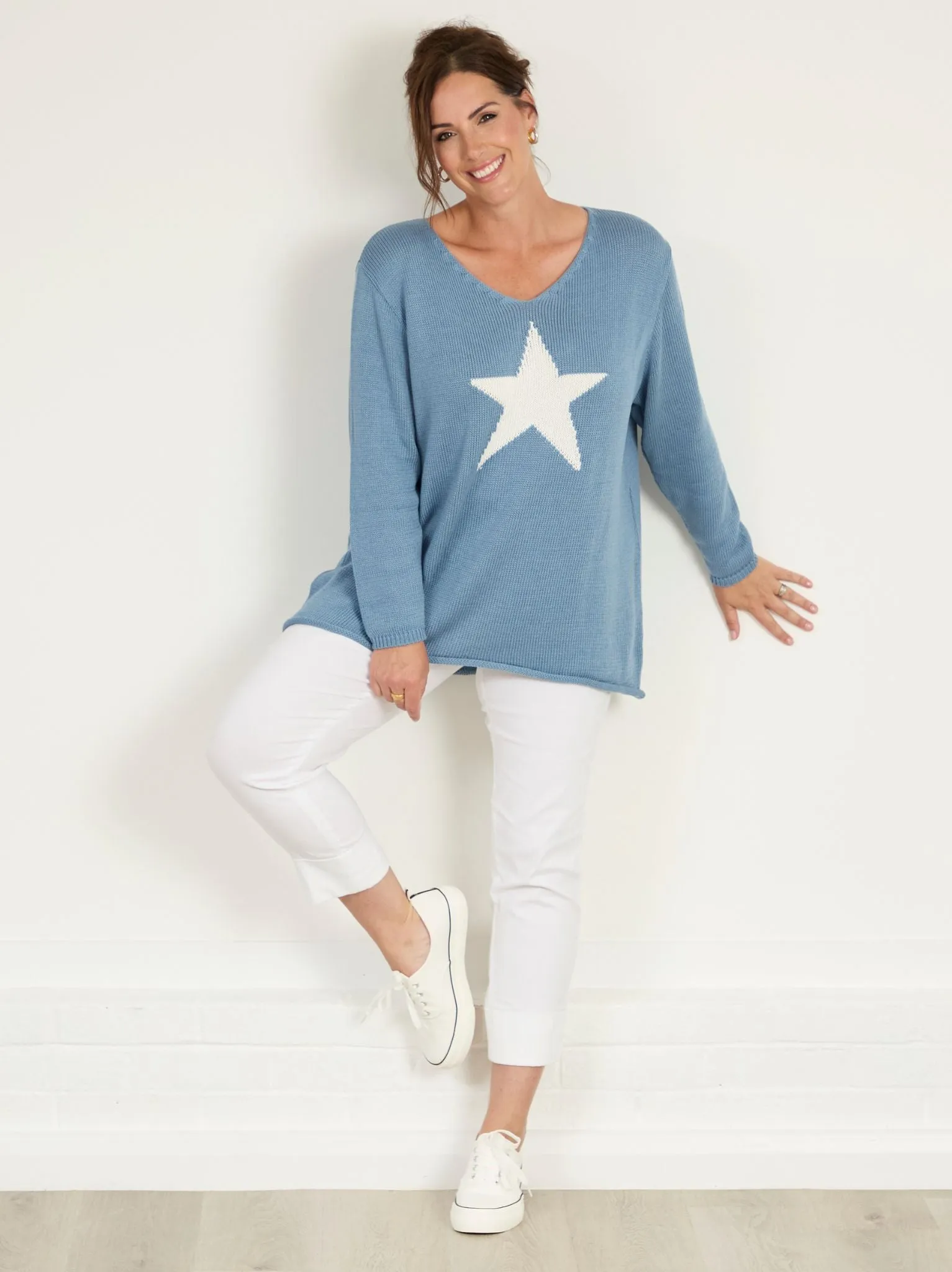 Mena Knitted Jumper - Powder Blue Lattice Ventilation Weave