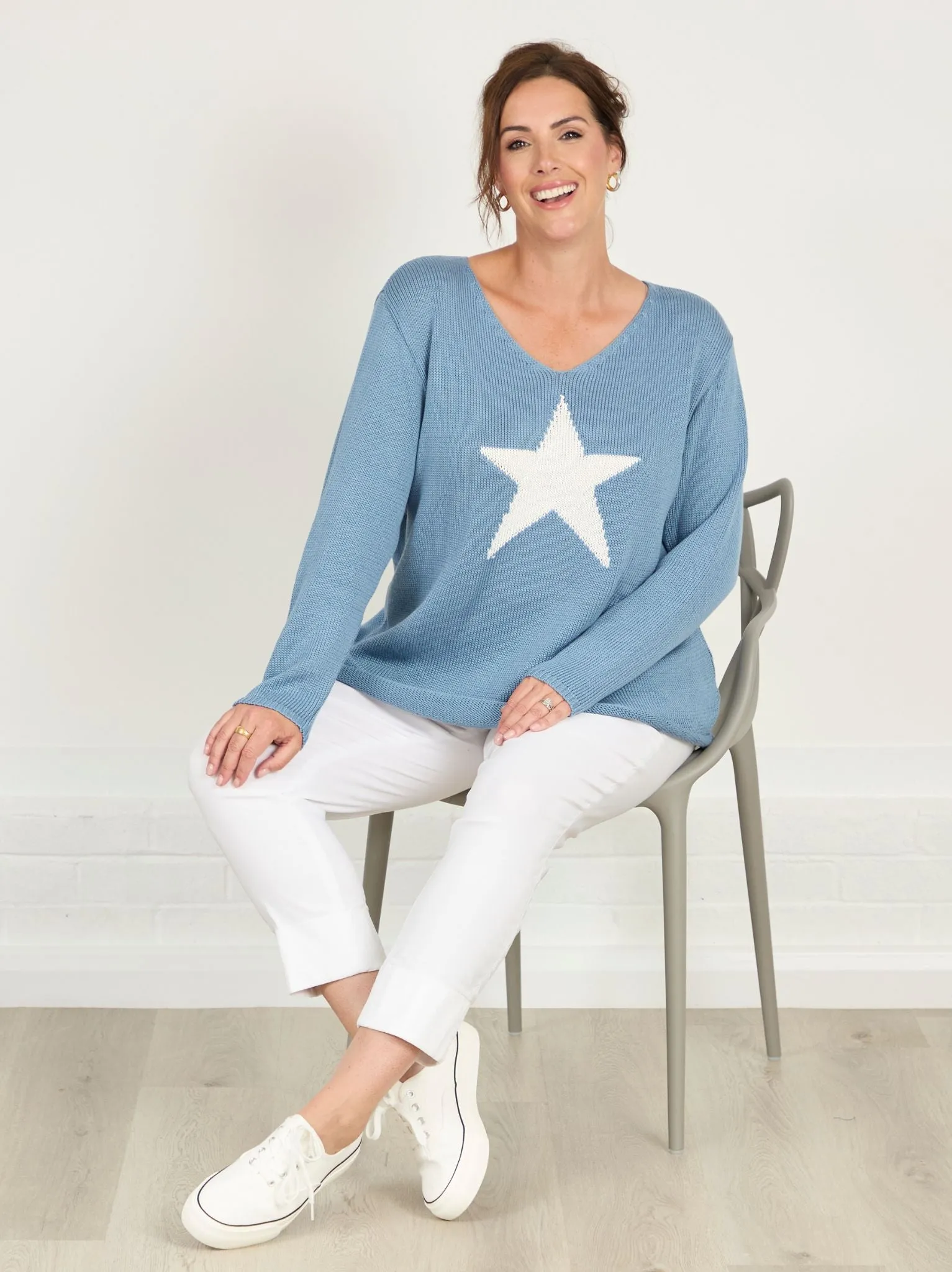 Mena Knitted Jumper - Powder Blue Wrinkle resistant fabric Day Wear