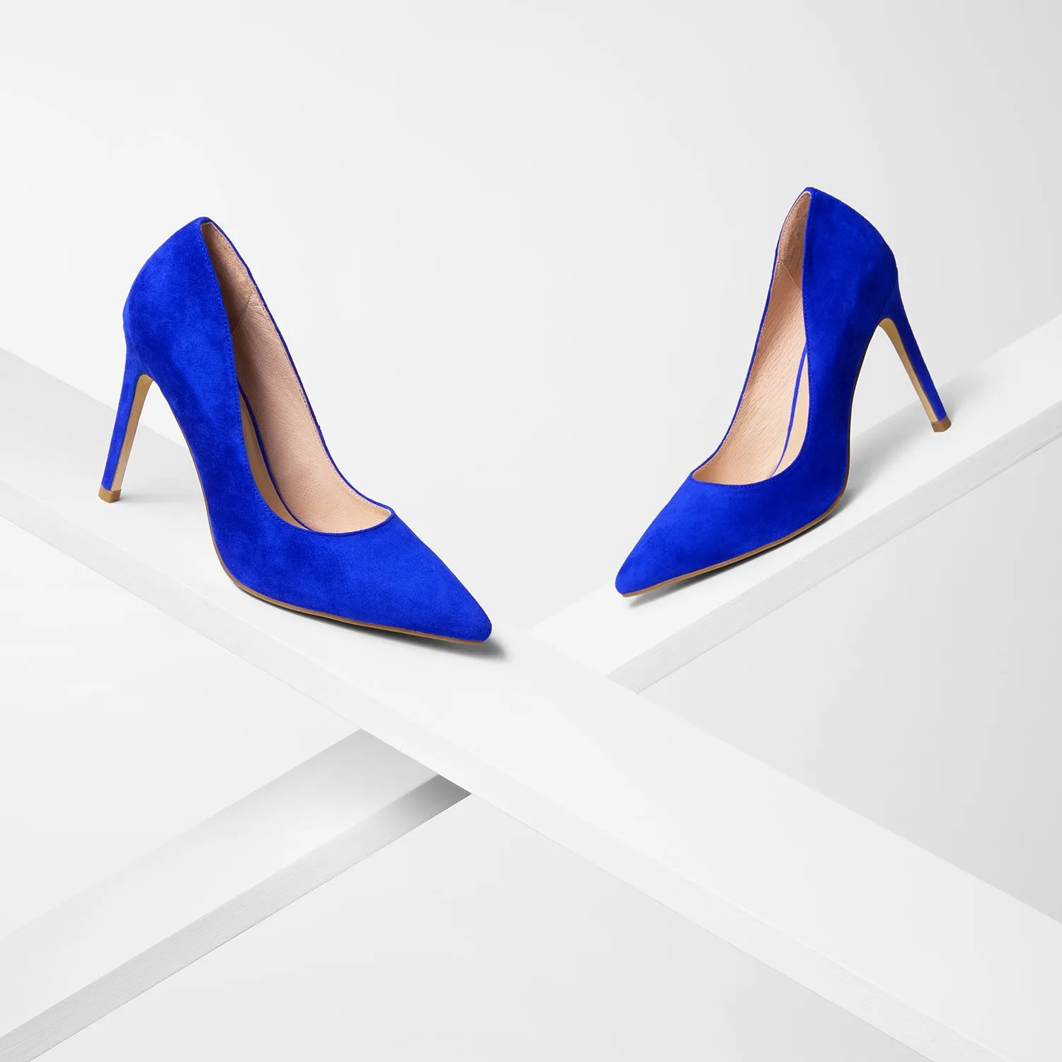 Nemesis 95mm Heel | Cobalt Blue Suede Peep Toe Booties