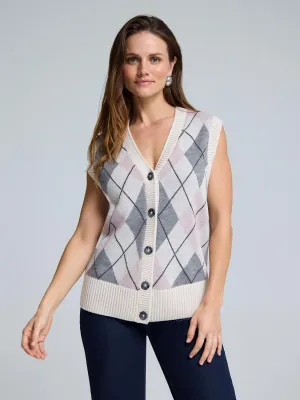Argyle Wool Button-Front Sweater Vest Mood Booster