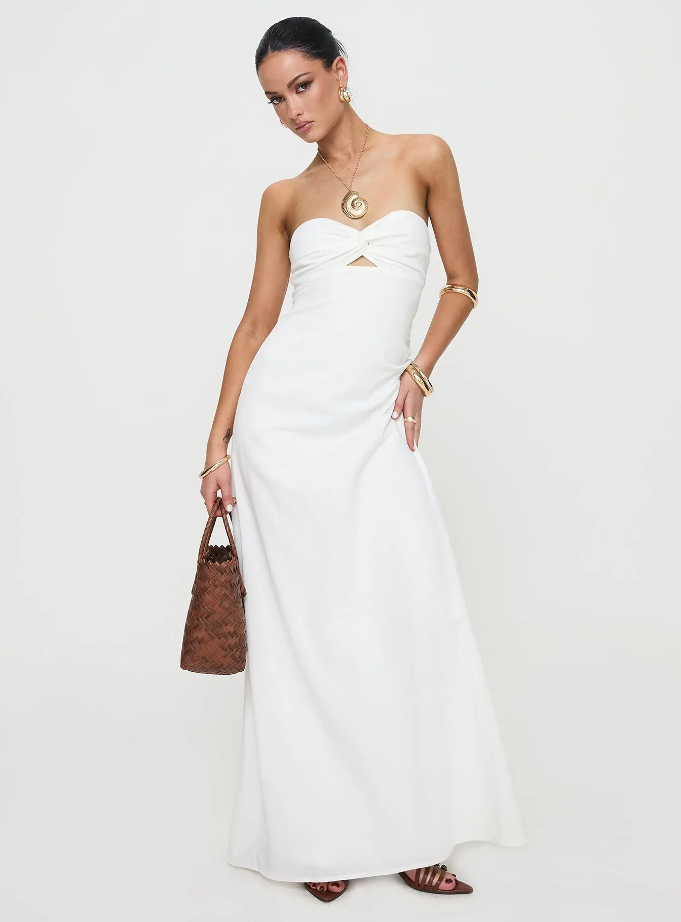 Artis Strapless Maxi Dress White Semi Casual Easy Wrap