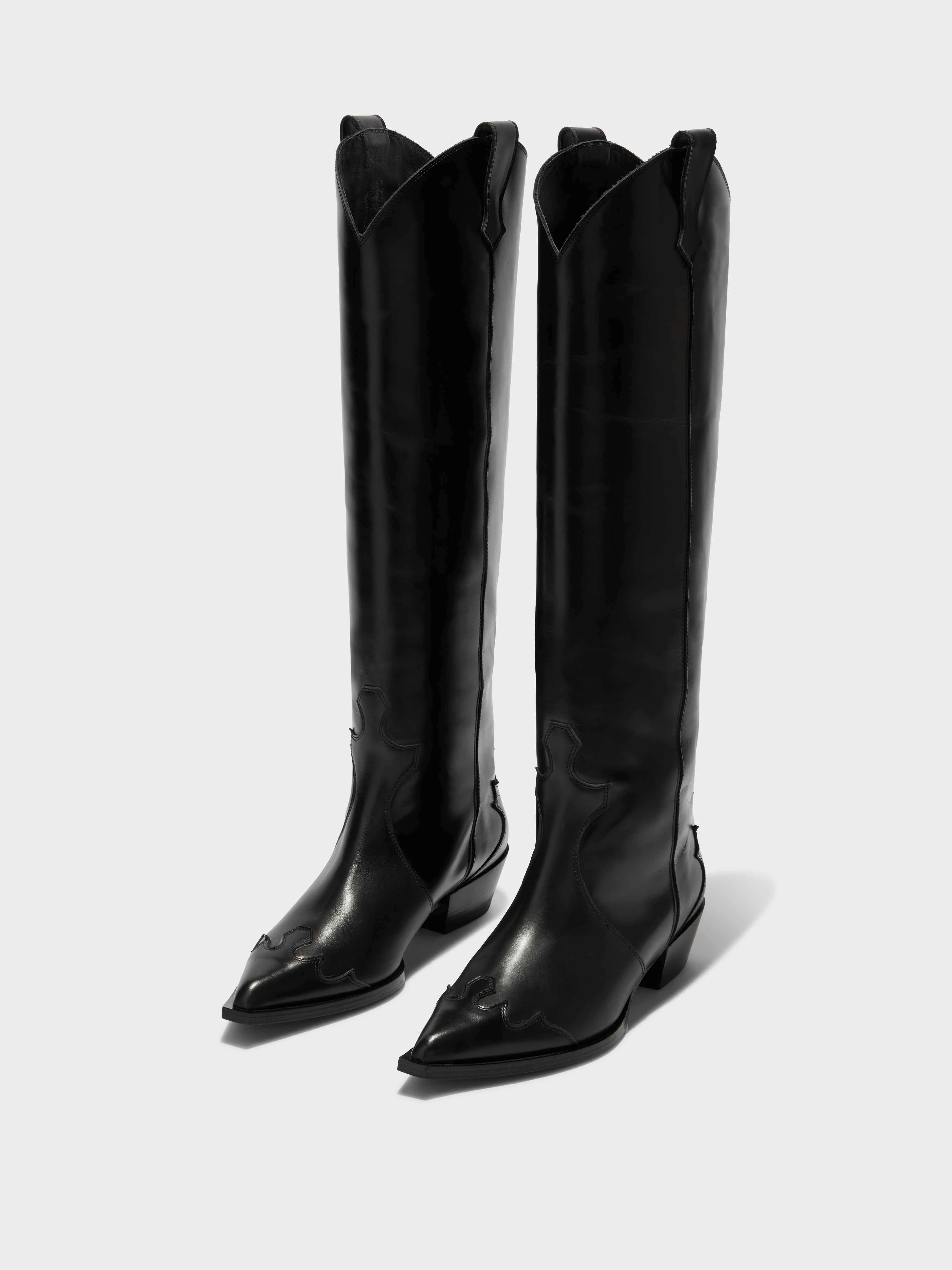 Aruna Leather Knee-High Cowboy Boots Cold Weather