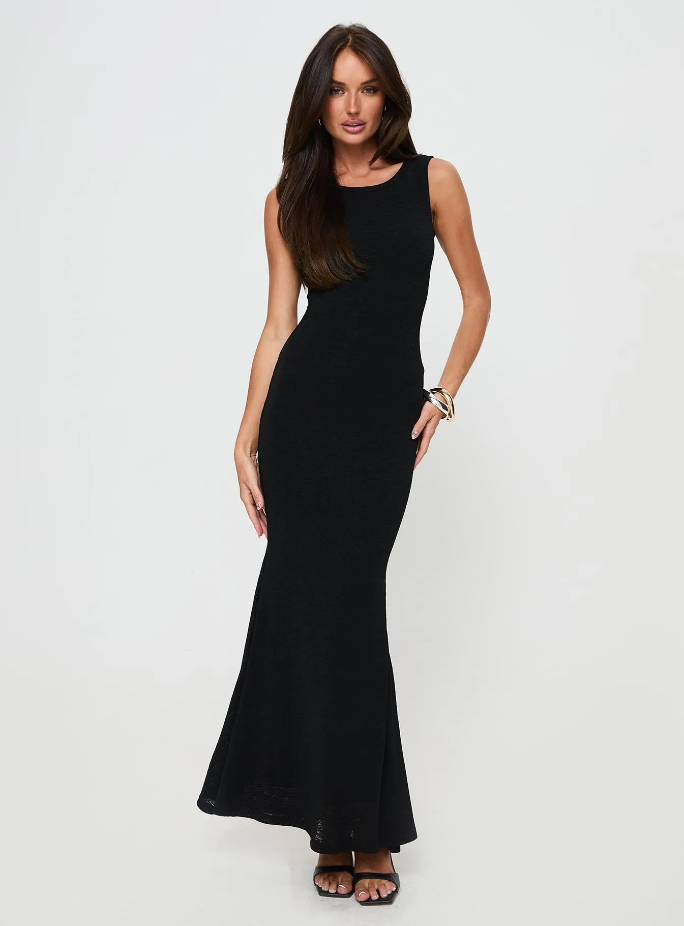 Ashen Maxi Dress Black Solid-color