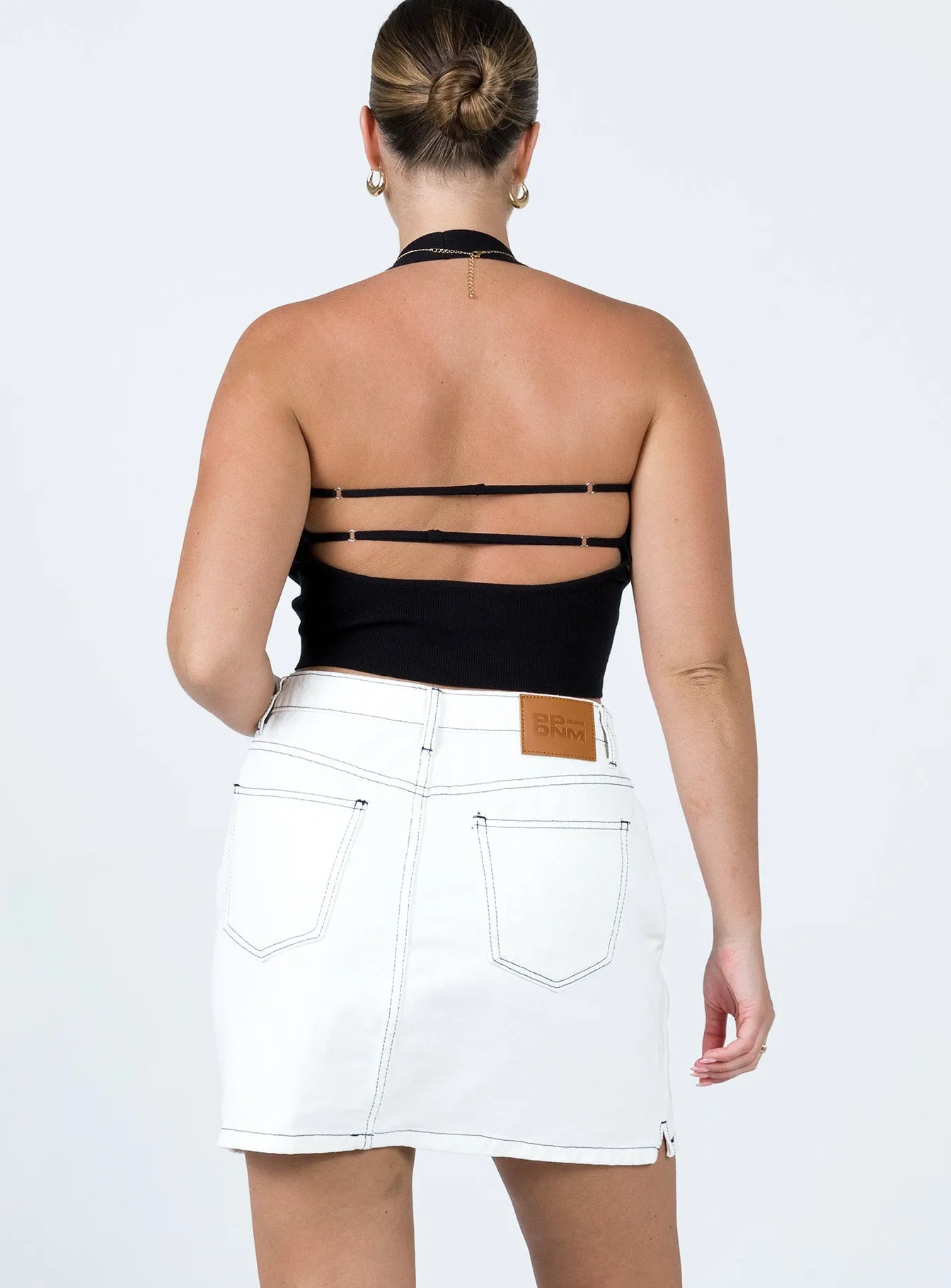 Aswan Constrast Stitch Mini Skirt White Chill Feel Refined Mood